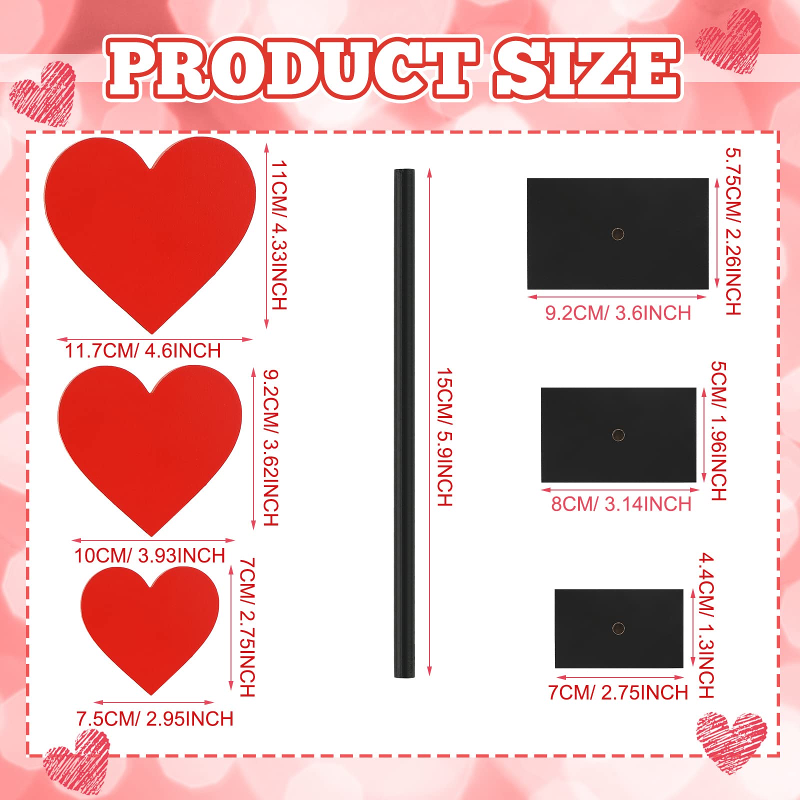 Spiareal 3 Pcs Valentine's Day Heart Wooden Sign Heart Shape Tall Standing Table Sign Love Decor Valentine's Day Wooden Signs for Home Farmhouse Table Centerpiece Decorations(Classic)