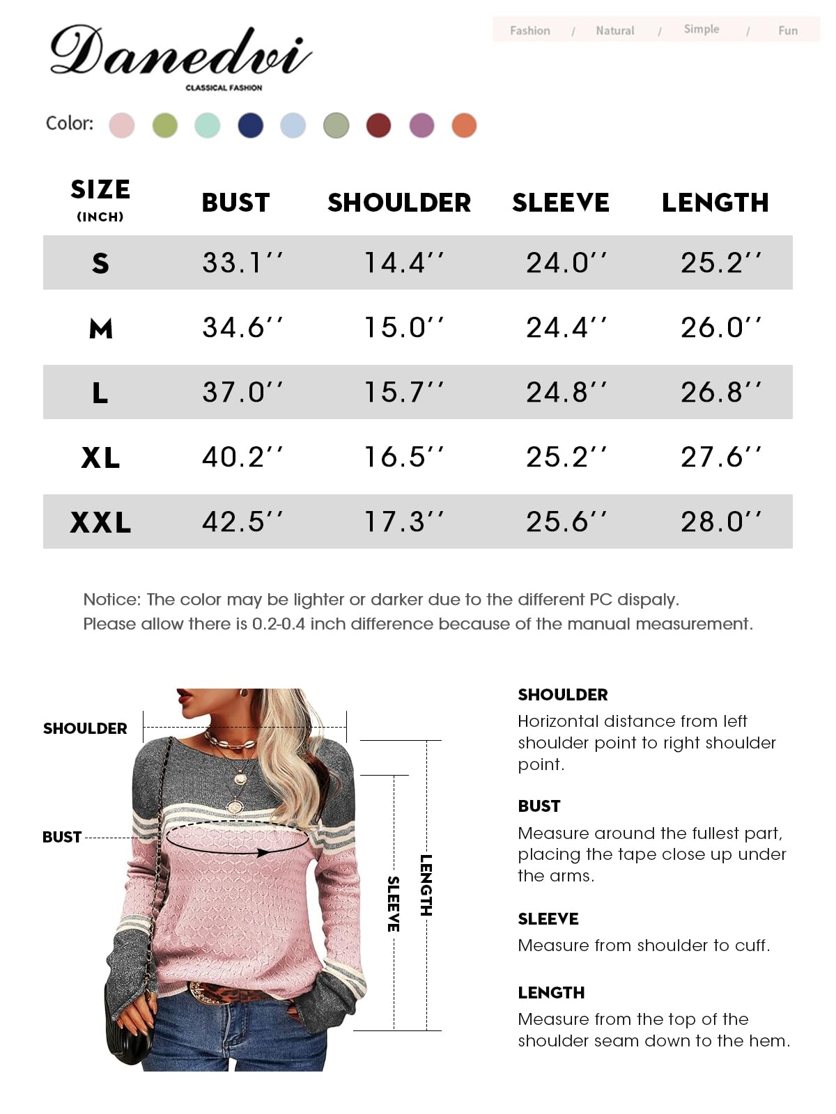 Danedvi Women Autumn Winter Colorblock Pullover Sweaters Round Neck Striped Slim Fitting Knitwear Tops Black