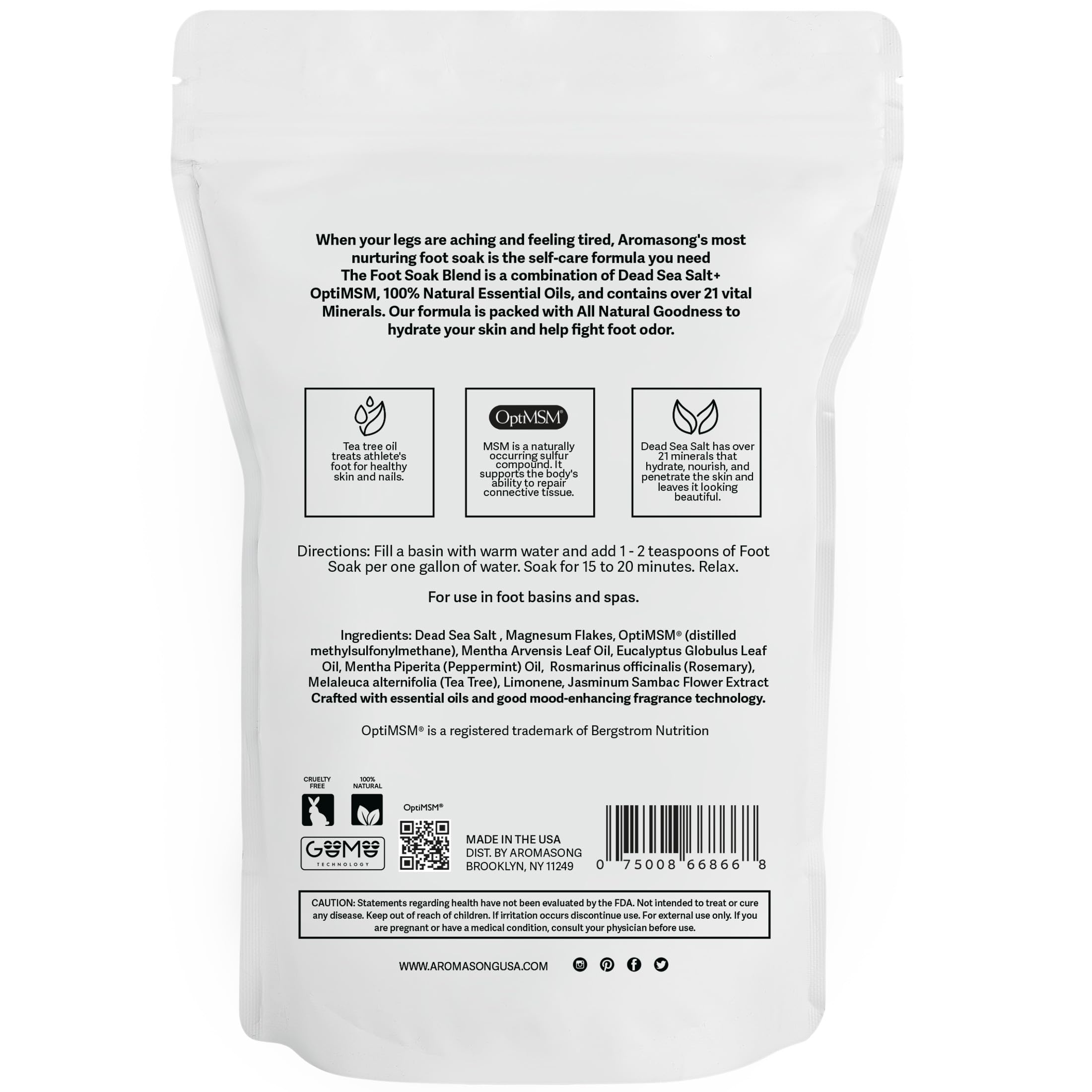 Aromasong Tea Tree Foot Soak with Magnesium Flakes and Dead Sea Foot Soaking Salts - Pedicure Tea Tree oil foot Soak for Dry Cracked Feet-Athlete's Callus Remover- Eliminates Odor- Packaging may vary