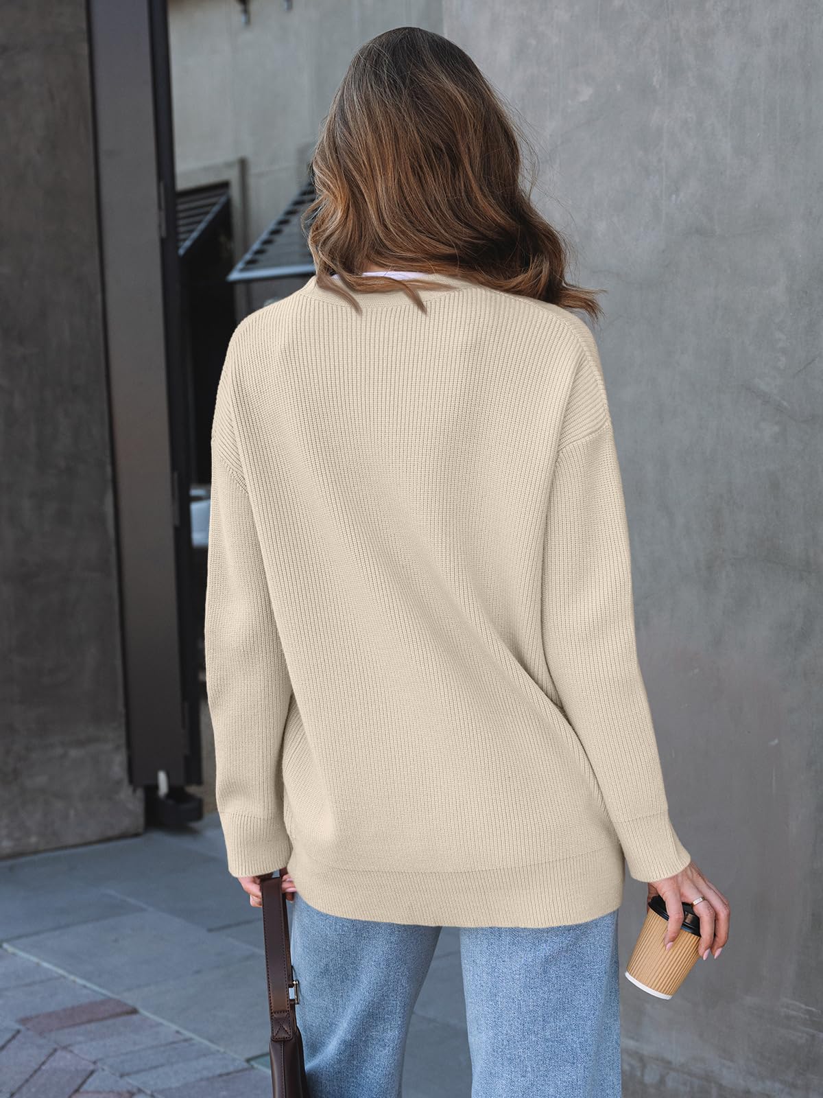 LILLUSORY Women Oversized Cardigan Sweater 2025 Fall Outfits Cloth Fashion V Neck Knit Button Front Casual Trendy Tops Apricot Medium