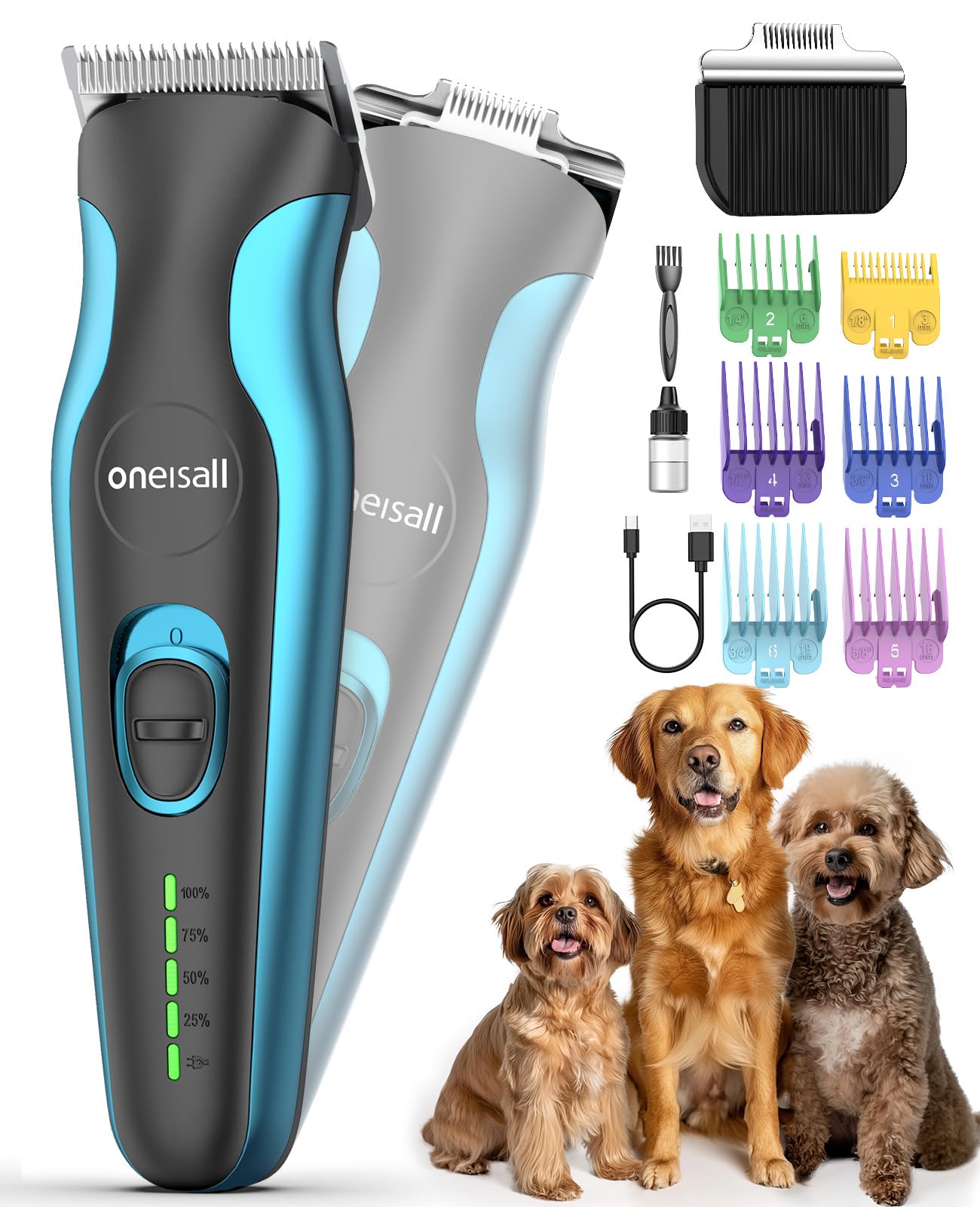 oneisall Dog Clippers for Grooming and Paw Trimmer, Dog Clippers with Small Blades Low Noise Rechargeable Cordless Dog Hair Clippers Dog Grooming Kit for Thick Heavy Coats, DTJ 002