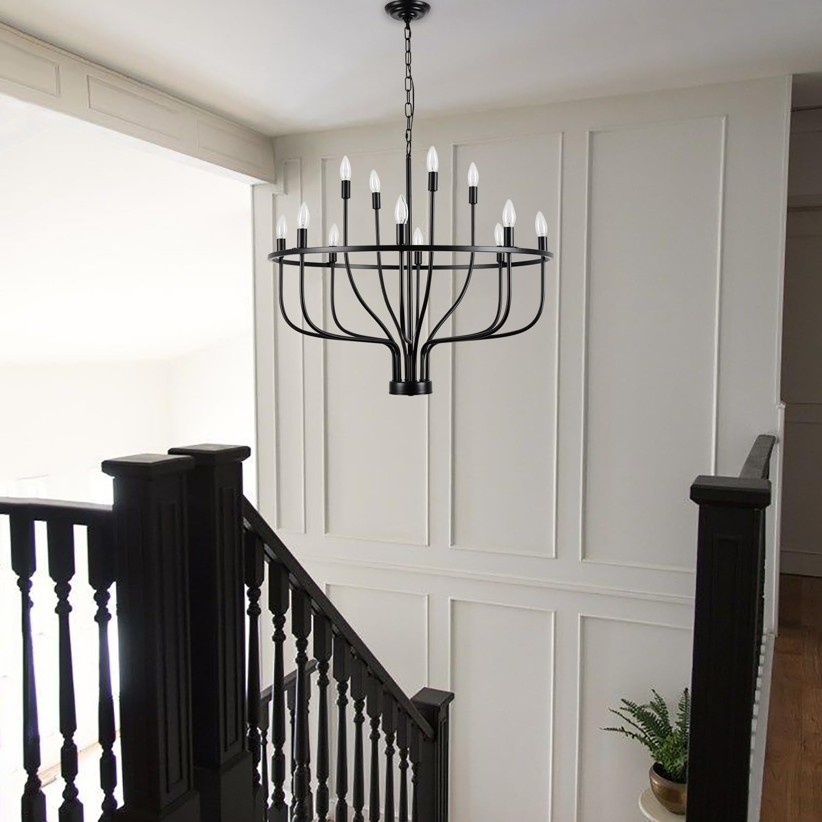 ZBMYRBZJ Black Chandelier 12-Light Industrial Iron Candle Chandelier Modern Suspended Farmhouse Chandeliers Pendant Light Fixtures for Dining Room Bedroom Living Room Kitchen Island Foyer E12 Bulb