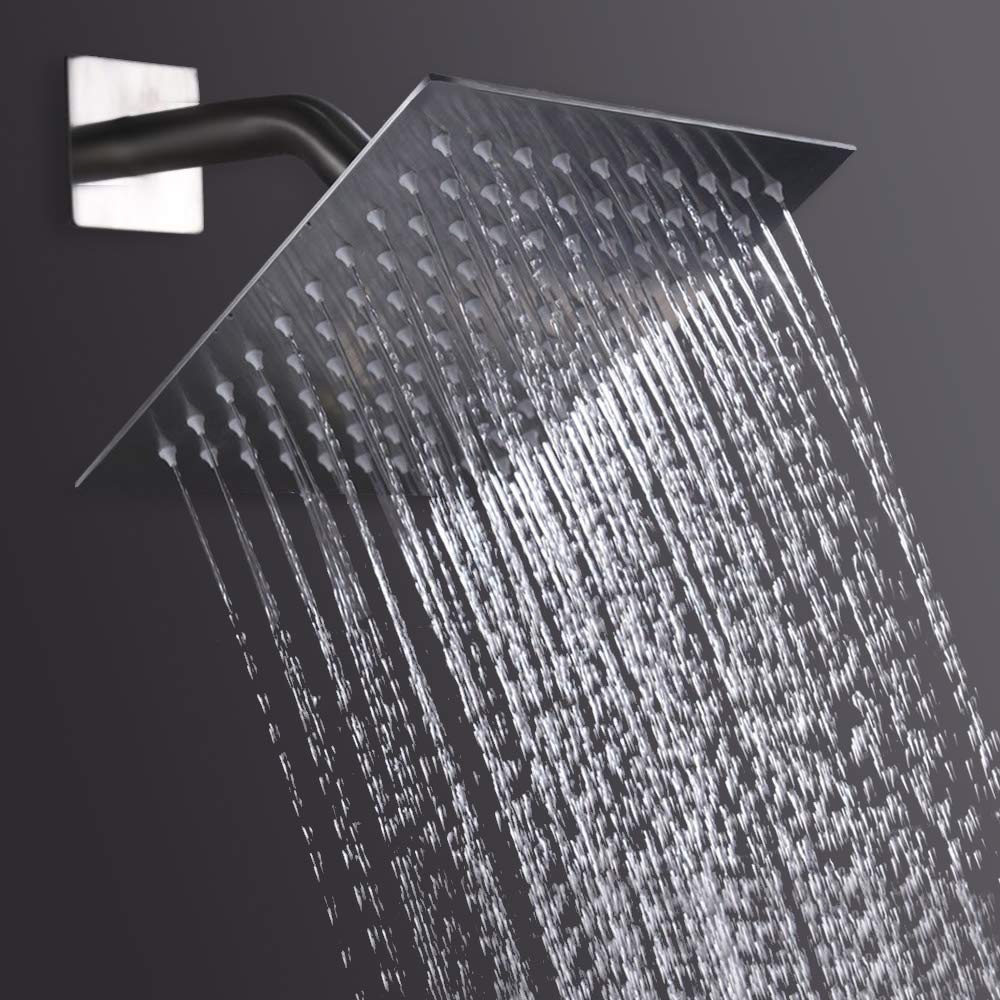Rain Shower head, NearMoon High Flow Stainless Steel Square Rainfall ShowerHead, High Pressure Design, Awesome Shower Experience Even At Low Water Flow (8 Inch, Chrome Finish)