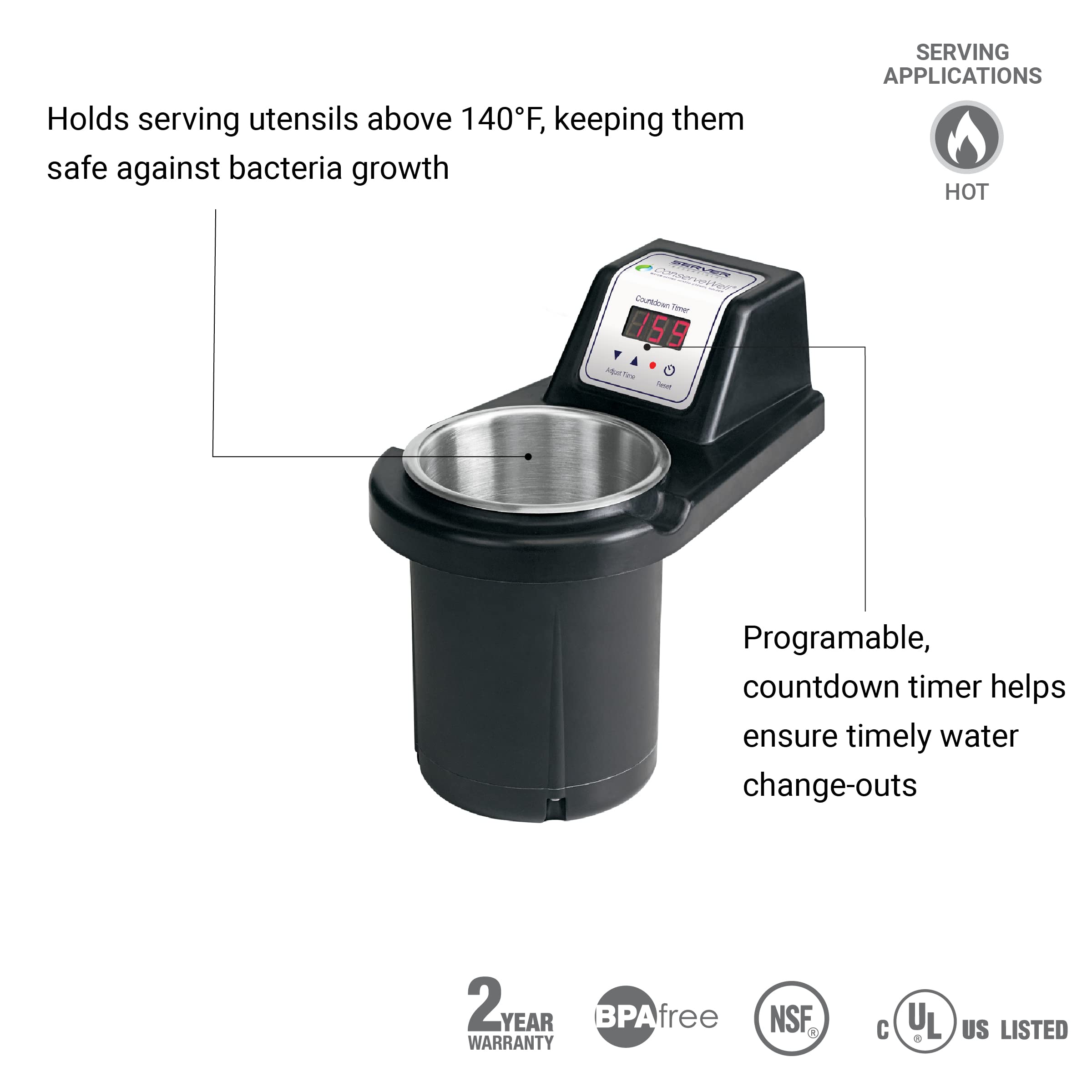 Server Products ConserveWell Utensil Holder Heated Dipper Well Drop-in with Timer, 87770