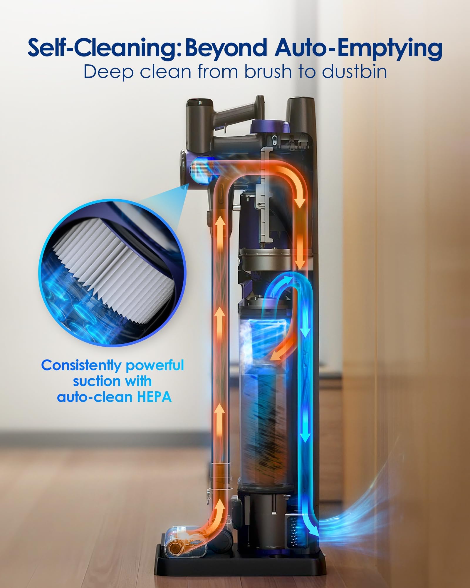 Tineco Pure ONE Station FurFree Cordless Vacuum Cleaner with 3L Auto Dust Base, Smart Stick Vacuum Cleaner Powerful Suction & Lightweight, ZeroTangle Brush for Hard Floor, Carpet & Pet Hair, Blue