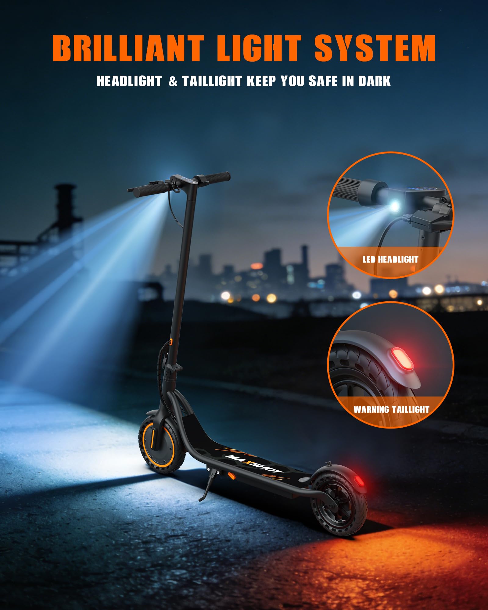Maxshot Electric Scooter, 350W/500W Powerful Motor, 19-22 MPH Max Speed, 15-28 Miles Range, Foldable escooter with Dual Braking Systems, Smart APP
