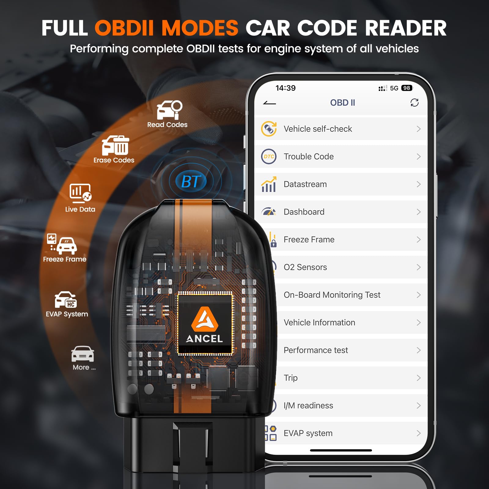 ANCEL BD200 Pro OBD2 Scanner Bluetooth, Enhanced Wireless Code Readers ABS SRS Transmission Airbag Car Scanner Diagnostic Tool with Battery Test, Check Engine Light Exclusive App for iPhone & Android