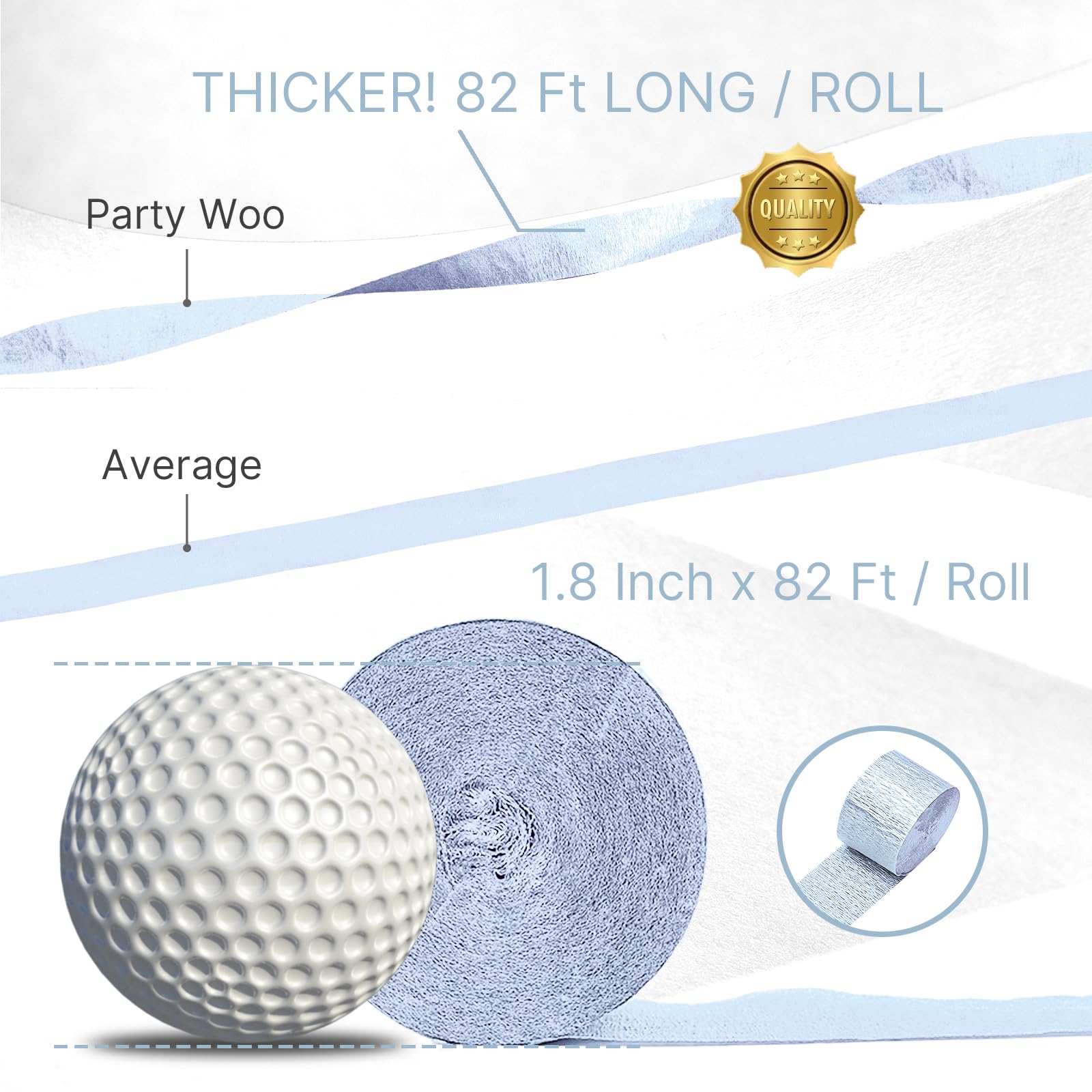 PartyWoo Crepe Paper Streamers 6 Rolls 492ft, Pack of Pastel Blue Light Blue Streamers, Wedding, Birthday, Bridal Shower, Baby Shower, Anniversary Decoration (1.8 in x 82 Ft/Roll)