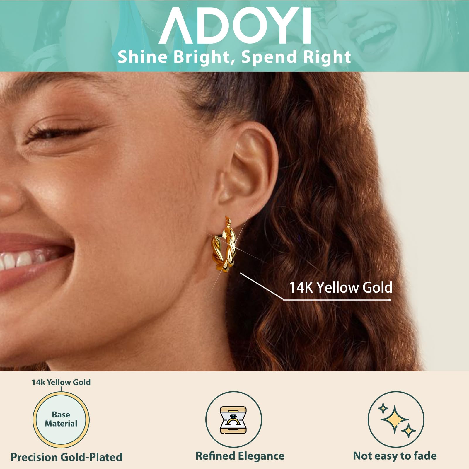 Adoyi Gold Hoop Earrings Set for Women Gold Hoops Twisted Huggie Hoops Earrings 14K Plated Gold Jewelry for Girls Gift Lightweight 9 Pairs Ear Cuffs Gold Jewelry for Women