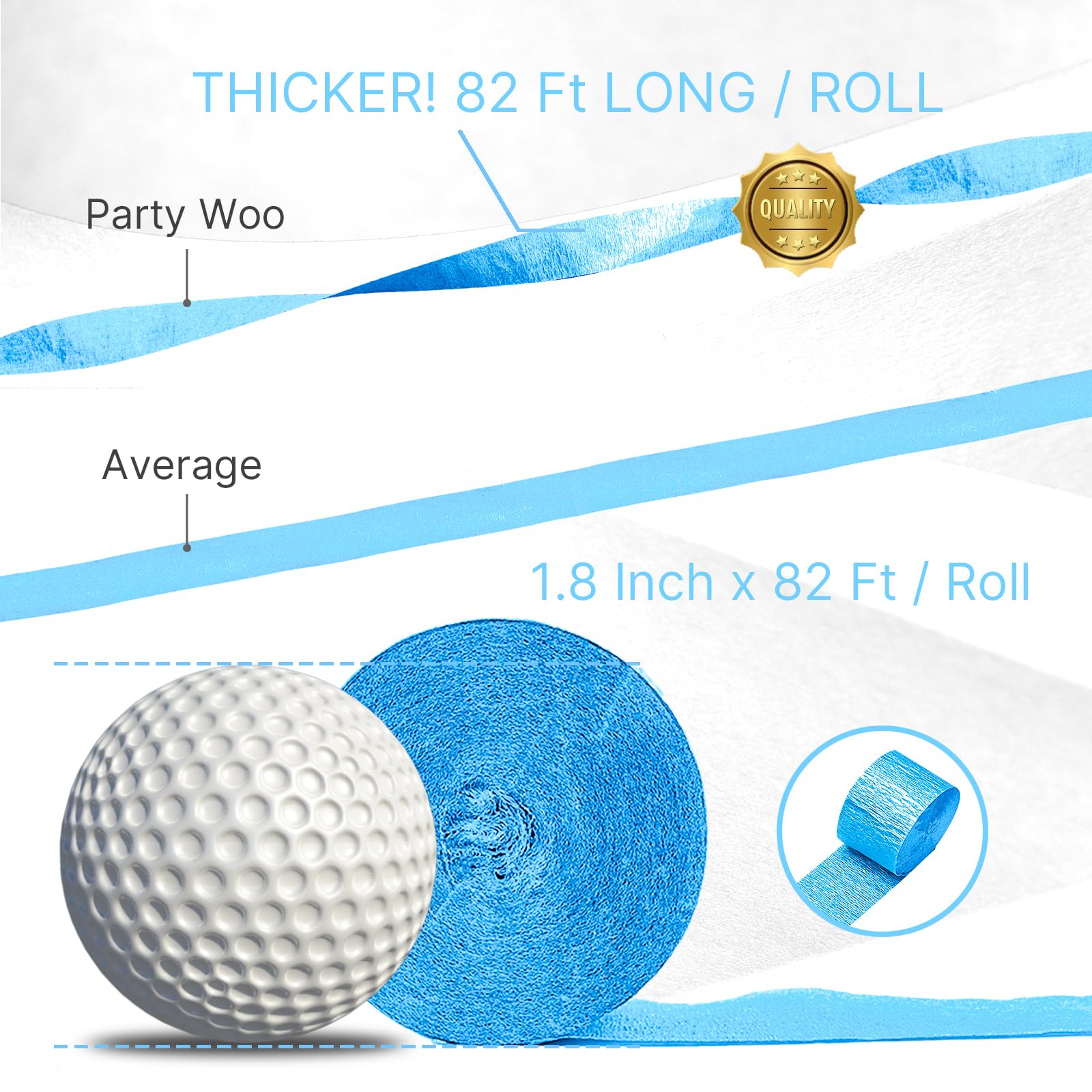 PartyWoo Blue Crepe Paper Streamers 10 Rolls 820 ft Pack of Sky Light Baby Pastel Pale Aqua Blue Crepe Paper for Wedding Baby Shower Gender Reveal Birthday Party Decorations (1.8 Inch x 82 Ft/Rolls)