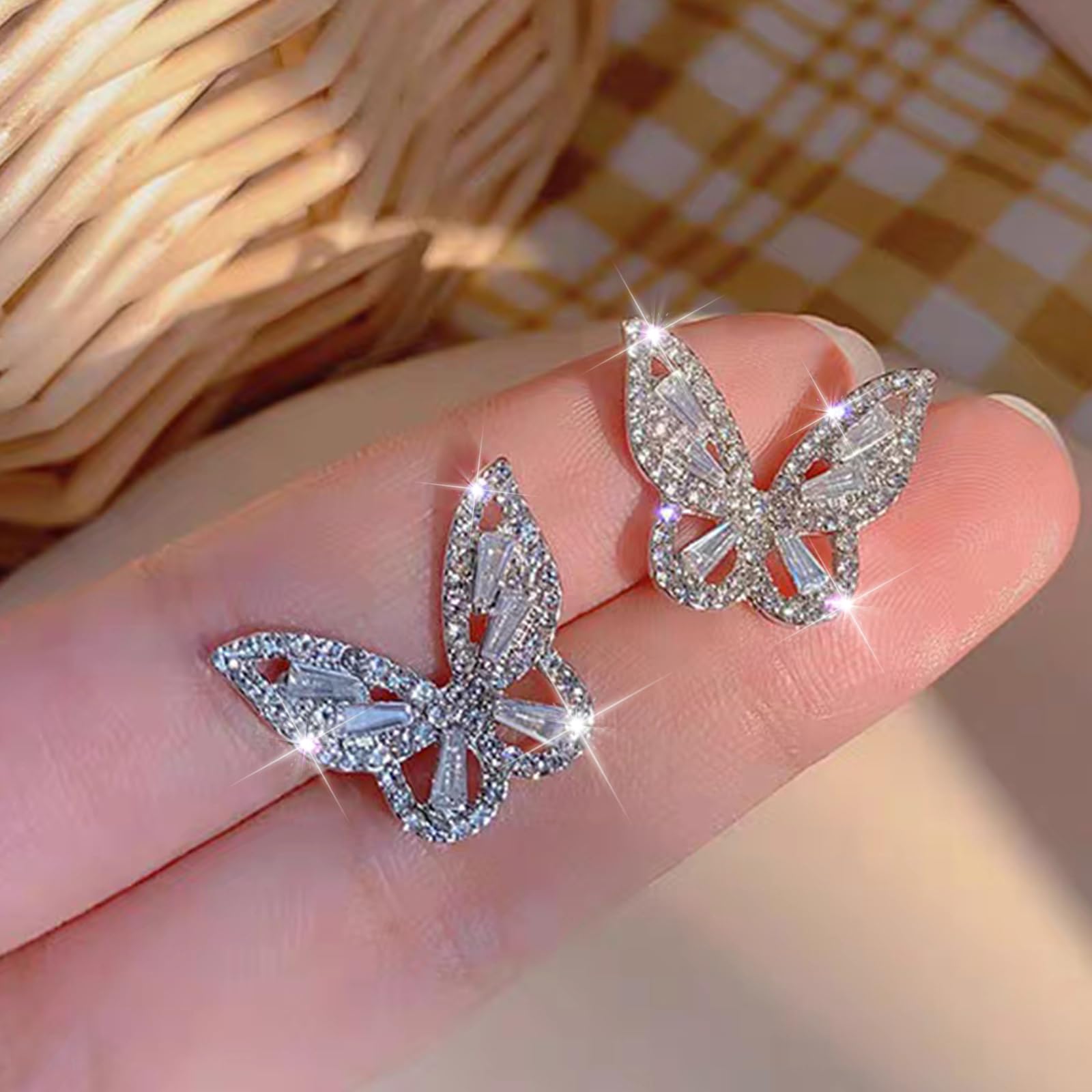 Silver Sparkly Bow Earrings for Women Rhinestone Chain Tassel Earring Crystal Fairy Teardrop Jewelry Gifts for Her Prom Dress Jewerly 2024(silver butterfly) Wedding Gifts