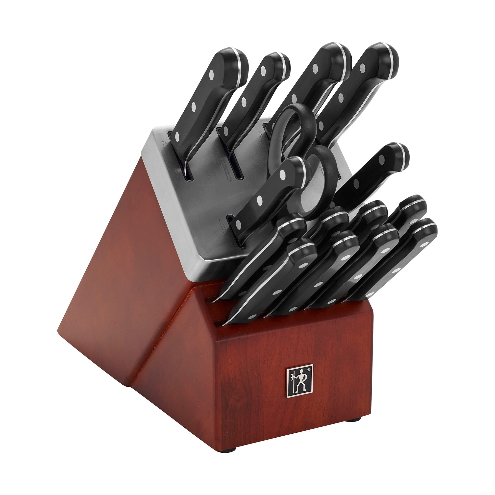 HENCKELS Razor-Sharp Solution 16-pc Self-Sharpening Knife Block Set - Walnut, German Engineered Informed by 100+ Years of Mastery