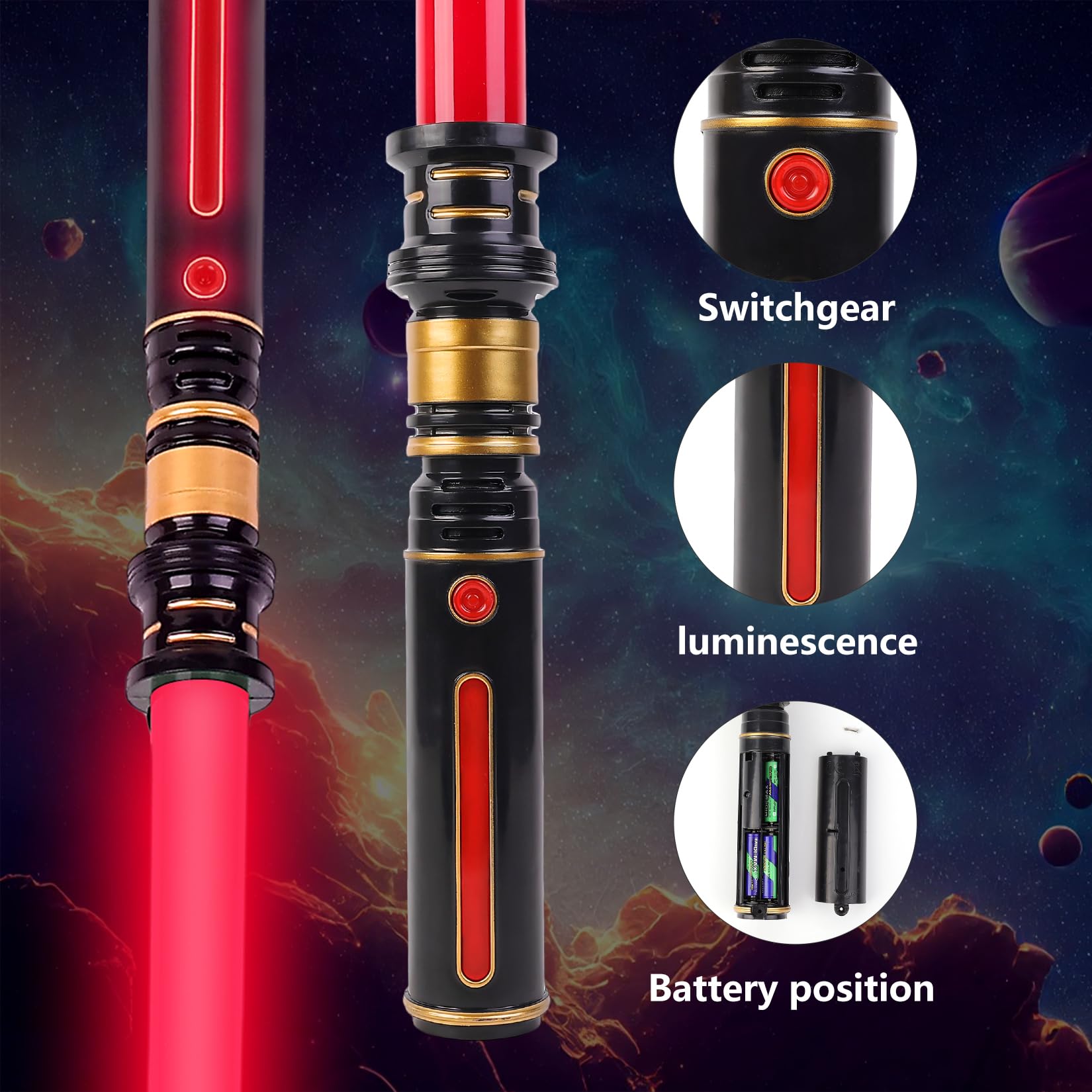 YOFOTHS Light Up Saber, 3 Pack Lightsaber with FX Sound and Realistic Handle, Light Up Saber for Kids, Expandable Light Swords for Halloween Dress Up Parties Birthday Christmas Galaxy War Fighters