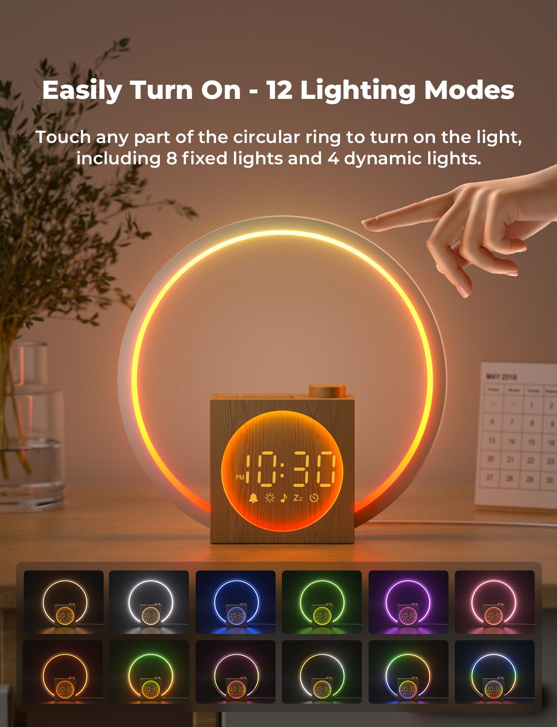 LIORQUE Sunrise Alarm Clock, Wake up Light with White Noise for Heavy Sleepers, Adjustable Sleep Timer, Volume&Brightness, Night Light with Dynamic Colors, 30 Sleep Sounds for Baby Kids Adults