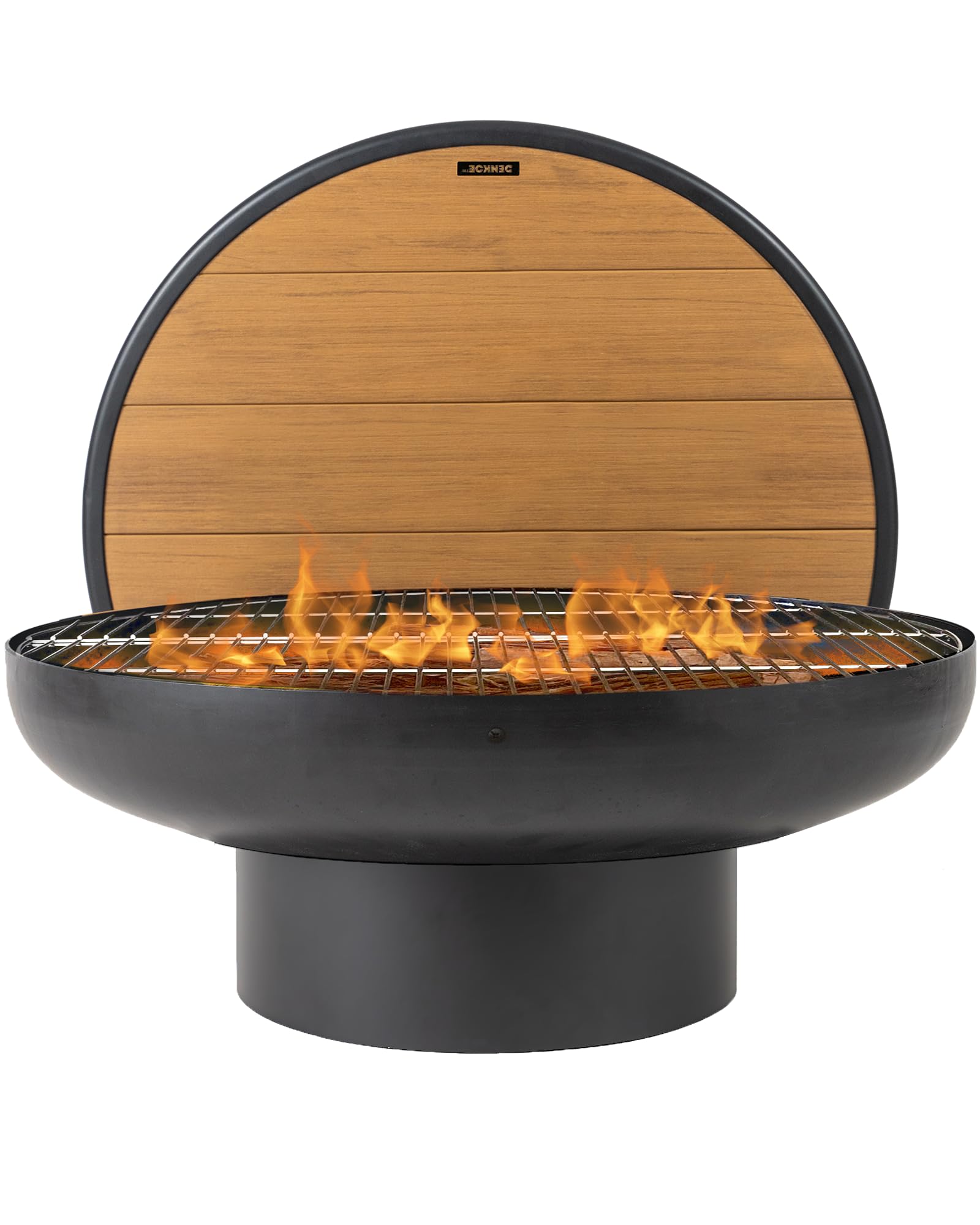 DENKOE 32 Inch Round Fire Pit Table with Fire Pit Grill, Extra Thick, Heavy Duty Fire Bowl, Deep Outdoor Firepit, Wood Burning Firepits for Outside Patio, Backyard Fire Pits, Large BBQ Pit
