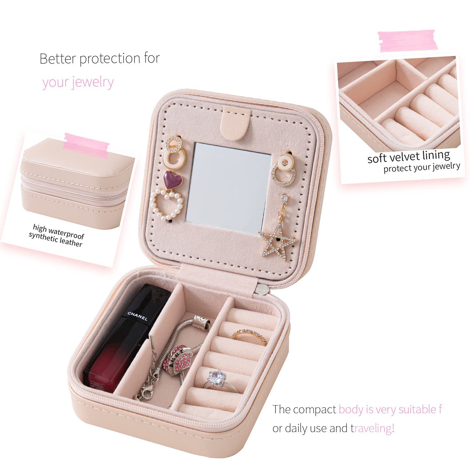 KElofoN Travel Jewelry Case and Organizer with Mirror - Gift for Women and Girls