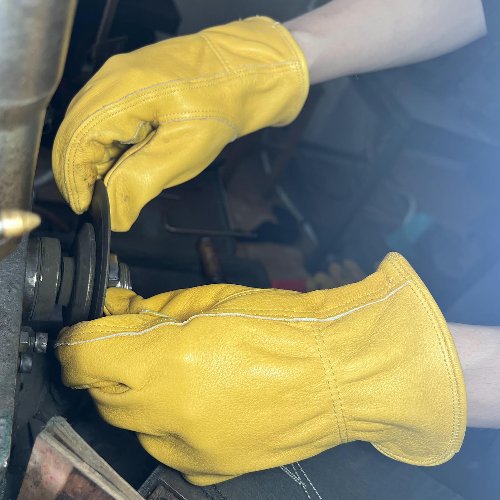 Leather Gloves for Men(Reinforced Palm), Gardening Gloves for Women, Puncture and Cut Resistant for Construction Work, Welding, Gardening and more.(1 pair Small)