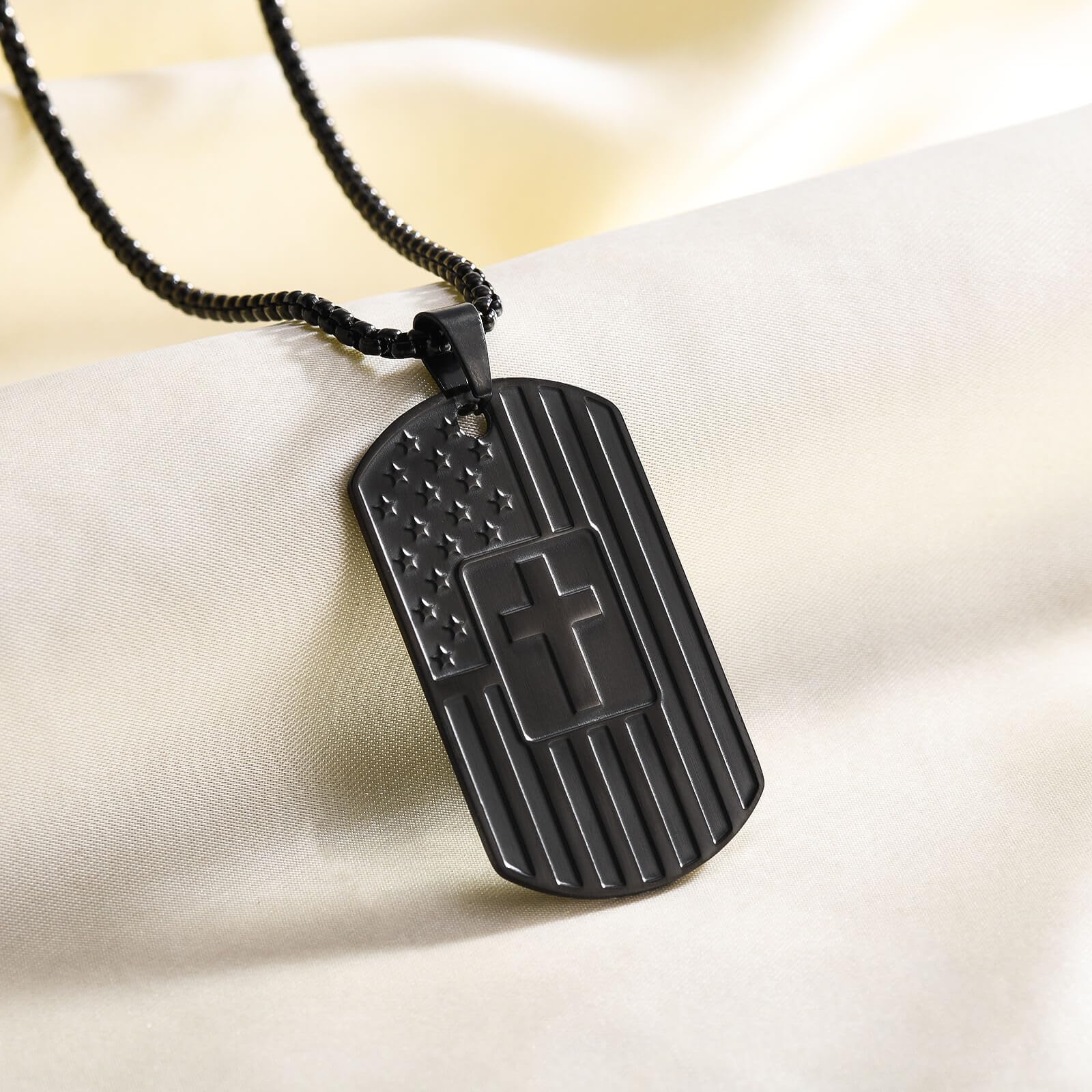 Coolvy To My Grandson Necklace from Grandma, Dog Tag Cross Necklace for Men, Birthday Graduation Back To School Christmas Gifts for Grandson (Grandson Gifts From Grandma - Never, Black)