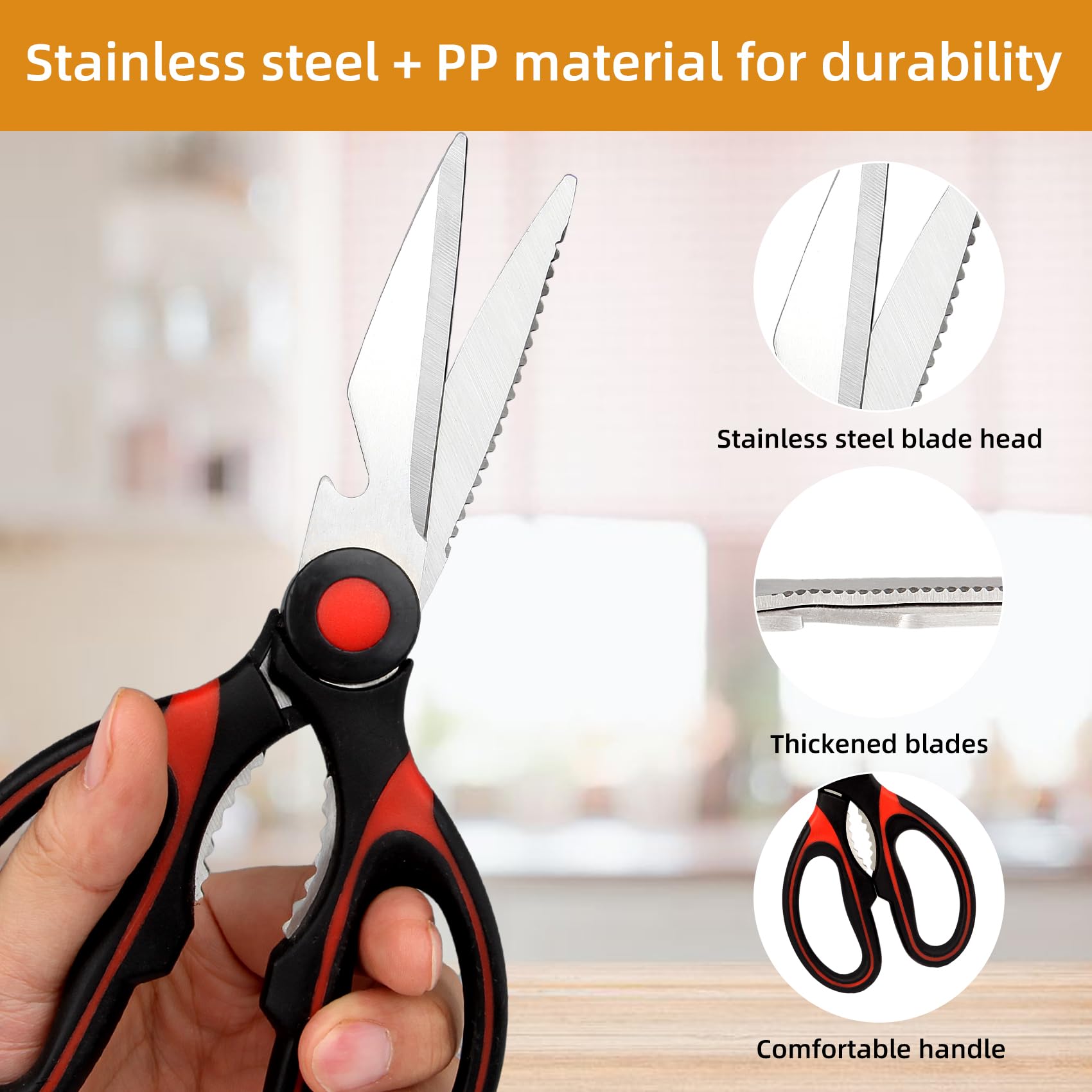 Kitchen Shears Set of 2, Heavy Duty Kitchen Scissors Seafood Scissors, Stainless Steel Sharp Food Cooking Scissors for Meat, Bones, Fish, Poultry, Vegetables, Chicken, Dishwasher Safe