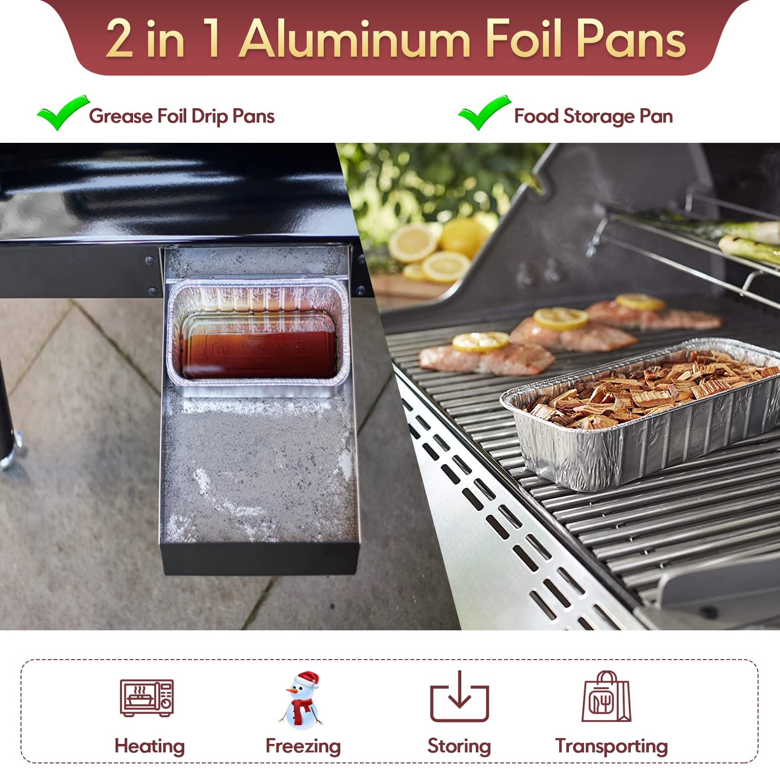TIFMI 50 Pack Drip Pans Liners Compatible for Weber Q Series, Spirit Gas, Traveler Grill, Genesis II LX 200 & 300 Series Gas Grills, Aluminum Foil Grease Trays for Weber 6415 Grill Accessories