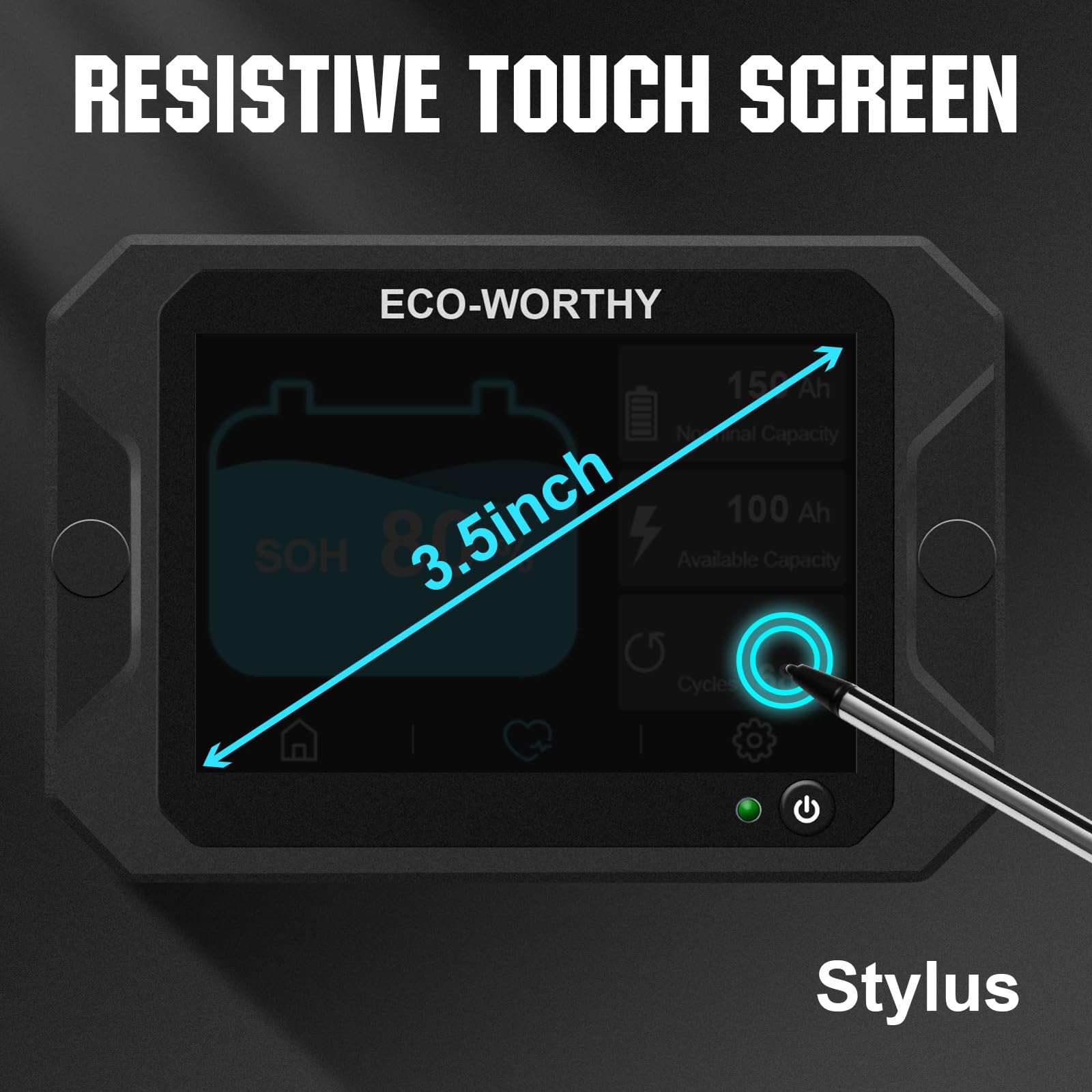 ECO-WORTHY Battery Monitor with Hall Sensor Touchable Display, 9-80V 300A Battery Monitor with Alarm, for Li-ion/LiFePO4/AGM/Gel Battery in Golf Cart/RV/Solar System