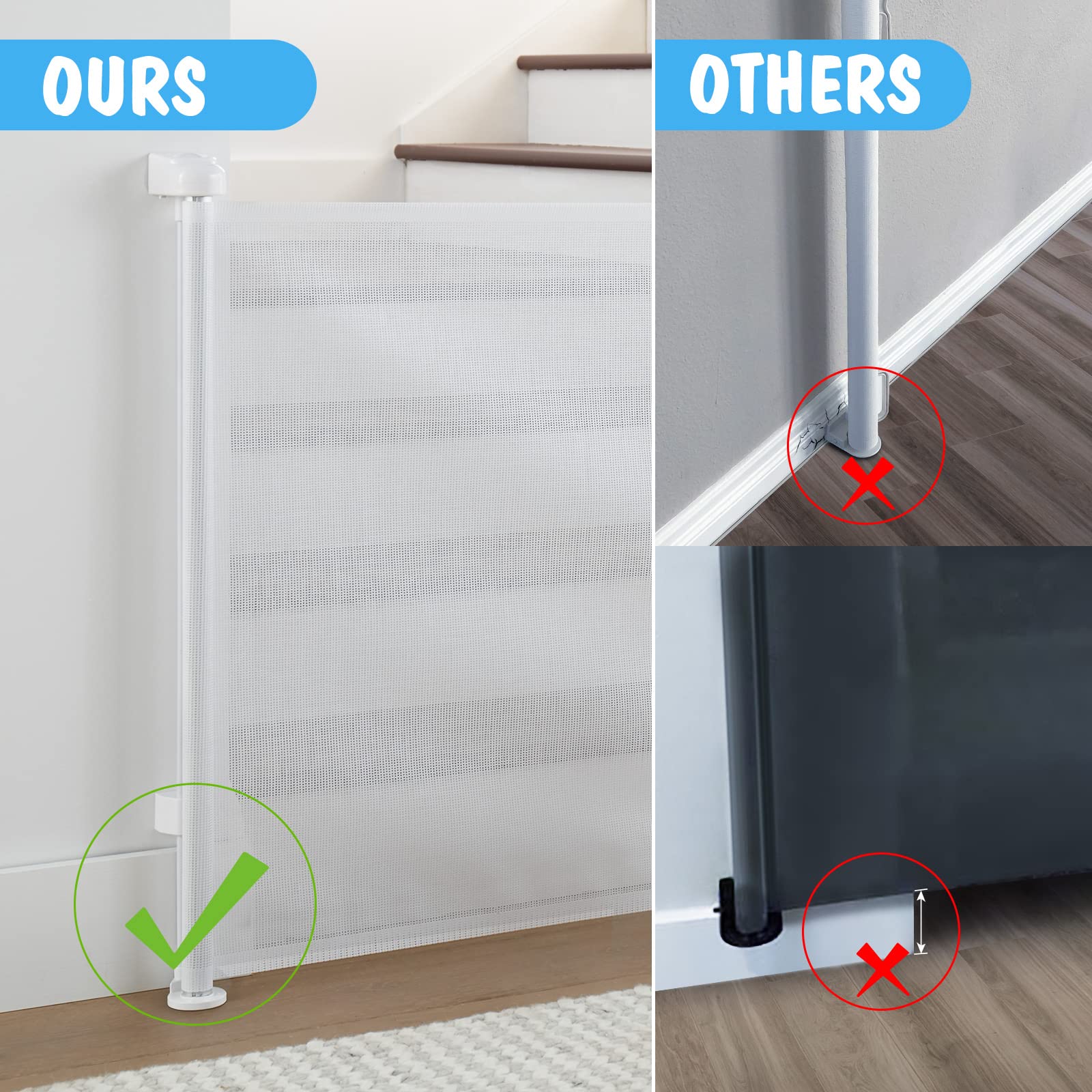 Cumbor Baby Gate Retractable Gates for Stairs, Mesh Dog Gate for The House, Wide Pet Gate 33" Tall, Extends to 55" Wide, Long Child Safety Gates for Doorways, Hallways, Cat Gate Indoor/Outdoor(White)