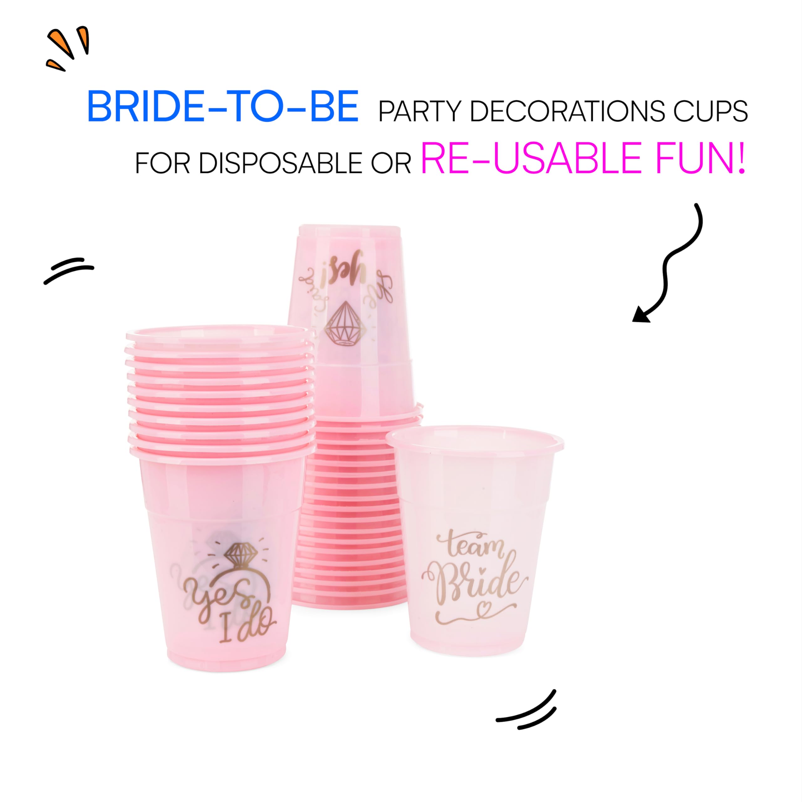 Neliblu Bachelorette Party Team Bride Cups - 25 Bridal Shower Decorations - Mega Party Pack of Team Bride, & She Said Yes Pink and Gold Cups For Weddings and Bridal Showers