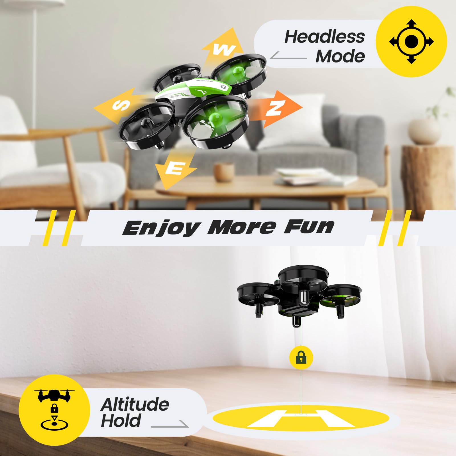 Holy Stone Mini Drone for Kids and Beginners, Indoor Outdoor Quadcopter Plane for Boys Girls with Auto Hover, 3D Flips, 3 Batteries, Headless Mode, Great Gift Toy for Boys and Girls, Green