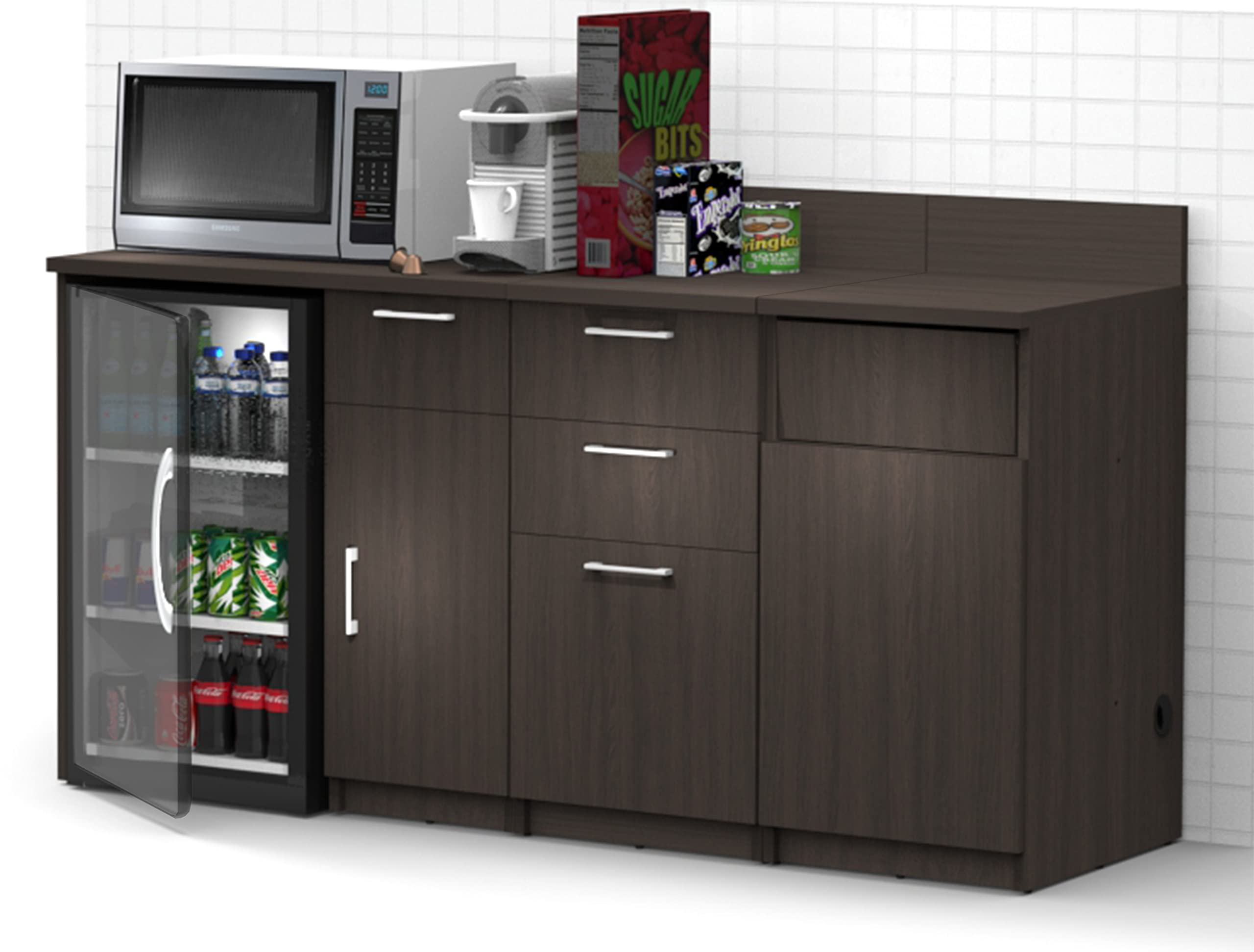 BREAKtime Coffee Break Lunch Room Furniture Buffet Color Espresso - Factory Assembled (NOT RTA) Furniture Items ONLY. Model 6296 3 Piece Group 72 inch Width