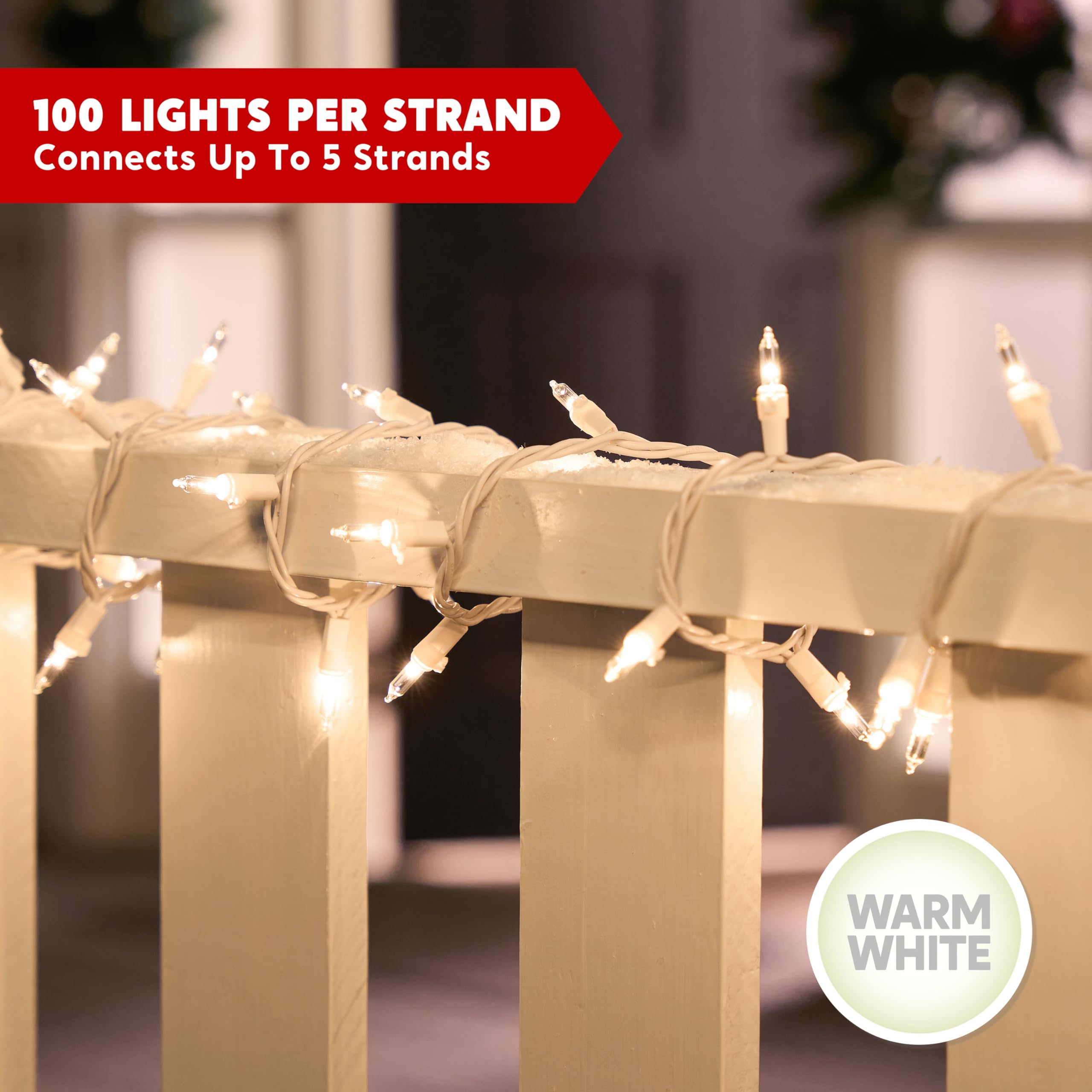 Joiedomi Clear Christmas Lights Outdoor, 100 Count Christmas Tree Lights Indoor Warm White, 21.5FT White Wire String Lights, Xmas Lights Decorations for Holiday Event Wedding Party Decor