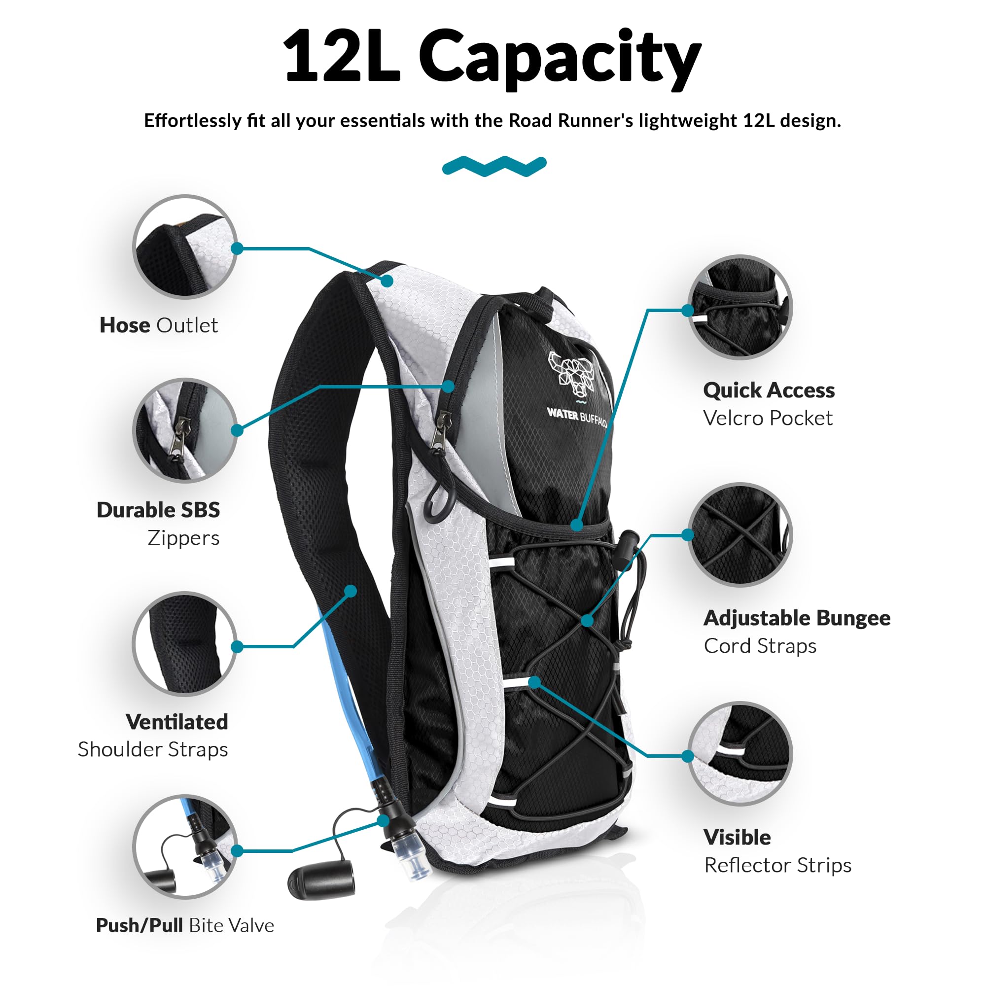 Road Runner Hydration Backpack – Lightweight Water Backpack with 2L Bladder - 12L Hydration Pack for Running, Hiking, Cycling & Outdoor Adventures