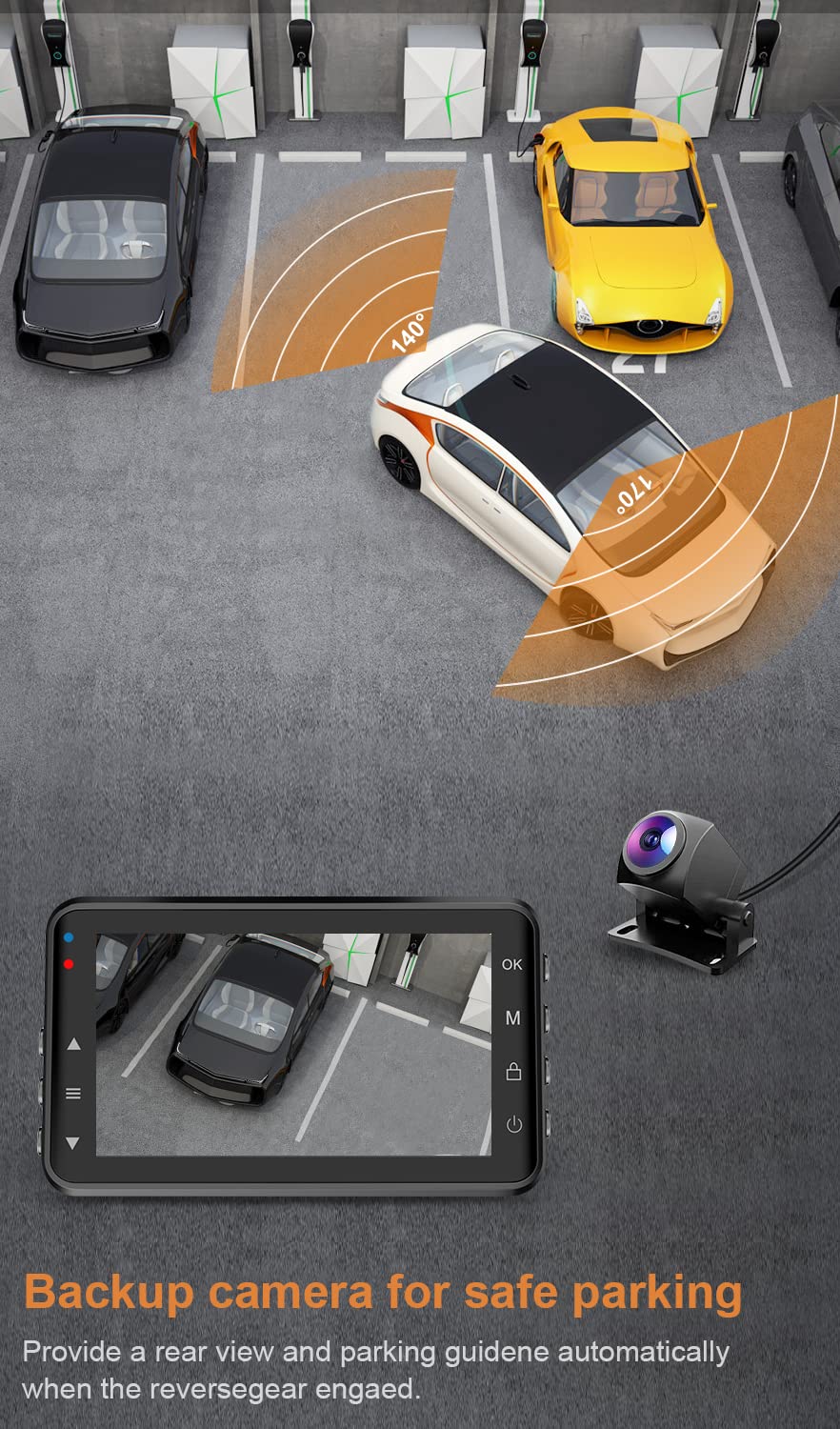 Penemay Dash Cam Front and Rear 4k WiFi, 3 Inch Dash Camera for Cars with 1080P Rear Camera, Dual Dash Cam Included 64GB Card, Dashboard Camera with Night Vision, Parking Monitor