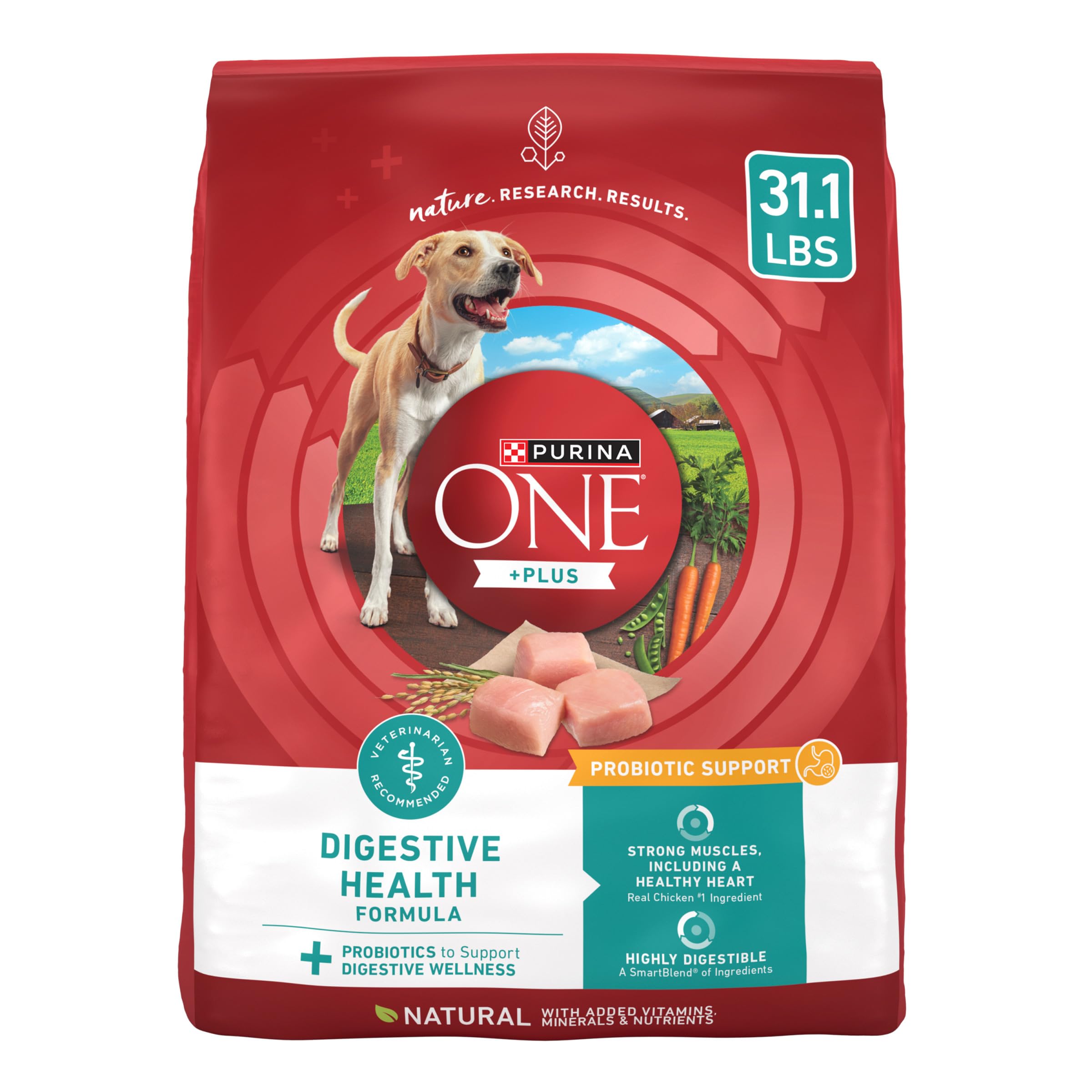 Purina One Plus Digestive Health Formula Dry Dog Food Natural with Added Vitamins, Minerals and Nutrients - 31.1 Lb. Bag