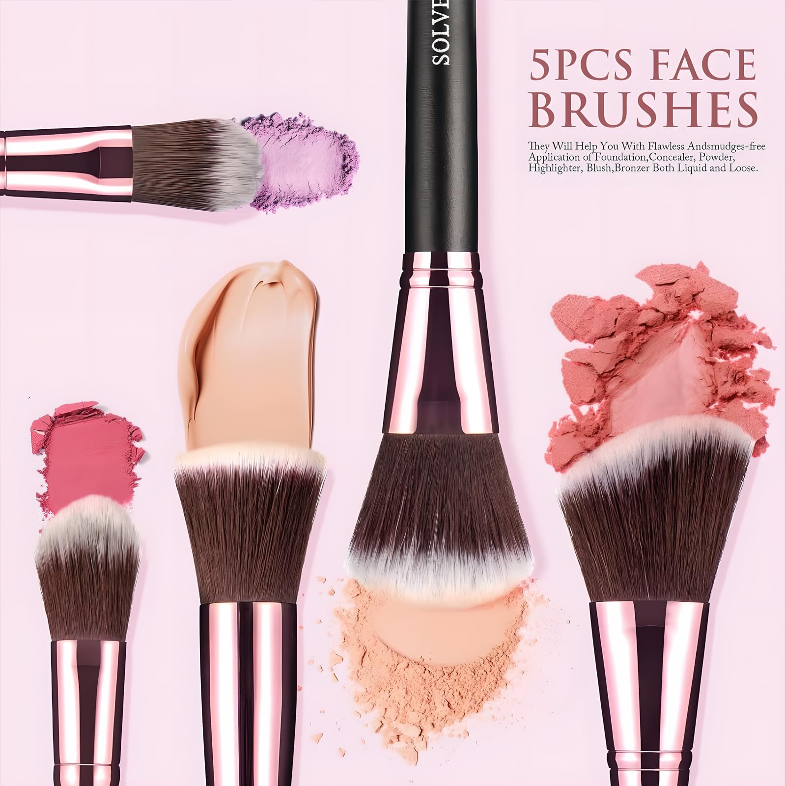 SOLVE Brush Set Make Up, 16 Pcs Premium Synthetic Makeup Brushes with Black Travel Case, Makeup Brush Set for Foundation Powder Concealers Eyeshadow Eyeliner (Black & Pink)