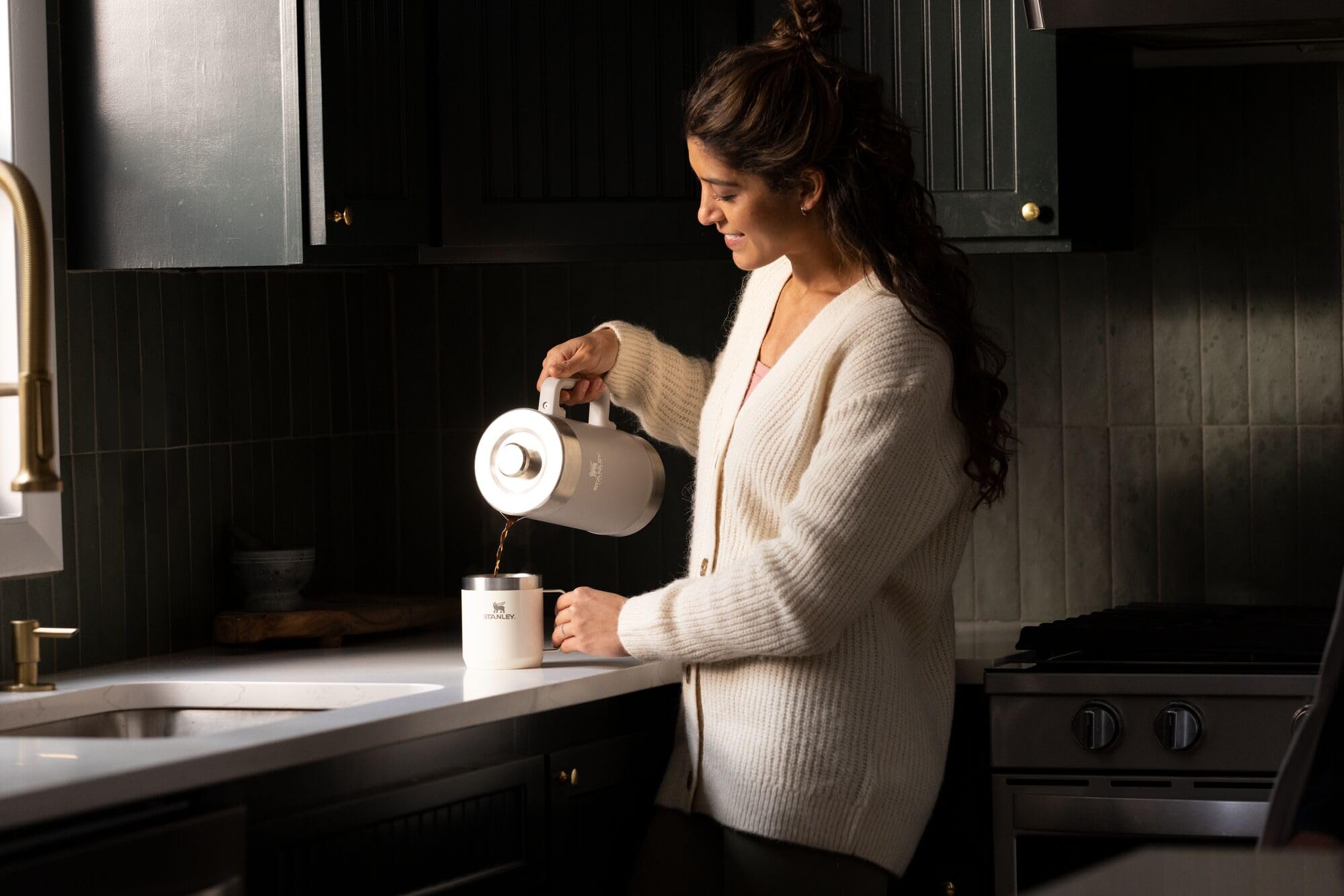 Stanley French Press with Double Vacuum Insulation, Stainless Steel Wide Mouth Coffee Press, Large Capacity, Ergonomic Handle, Dishwasher Safe, 48 Oz, Ash