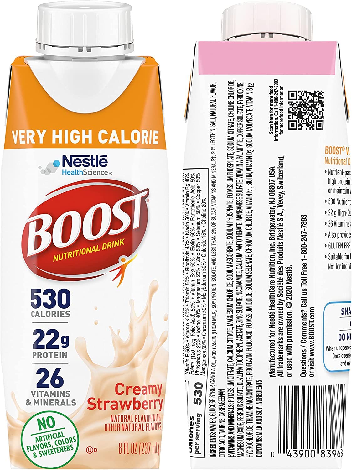 Boost Very High Calorie Nutritional Drink Variety Pack, 4 Bottles Very Vanilla, 4 Bottles Chocolate, 4 Bottles Creamy Strawberry, 8 FL OZ Bottles, 12 CT