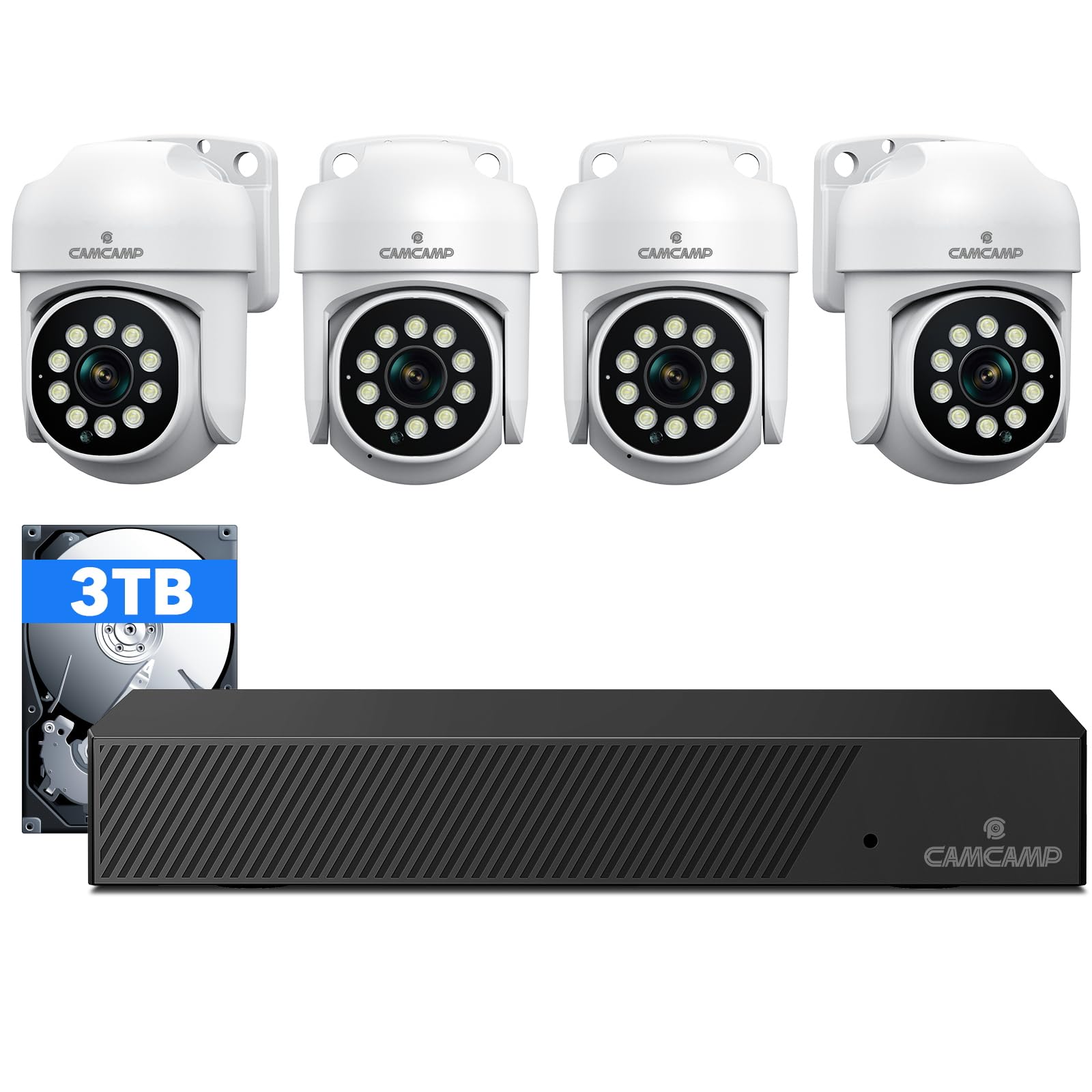 CAMCAMP 5MP 8CH Home Security Camera System, 4pcs Wired 5MP PoE Cameras for Home Security Outdoors, Auto Tracking, 2-Way Audio, Color Night Vision, 4K 8CH NVR with 3TB HDD for 24/7 Recording