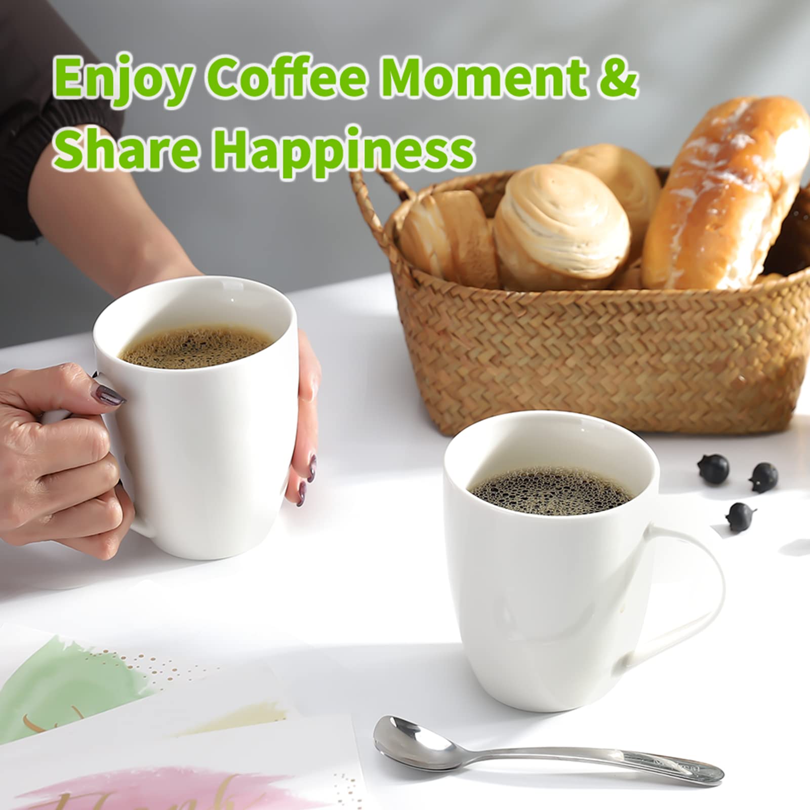 Mfacoy White Coffee Mugs Set of 4, 16 Ounce Mug with Handles, Ceramic Coffee Cups, Porcelain Mugs Sets, Large Coffee Mugs for Coffee, Tea, Hot Cocoa, Milk, Microwave and Dishwasher Safe