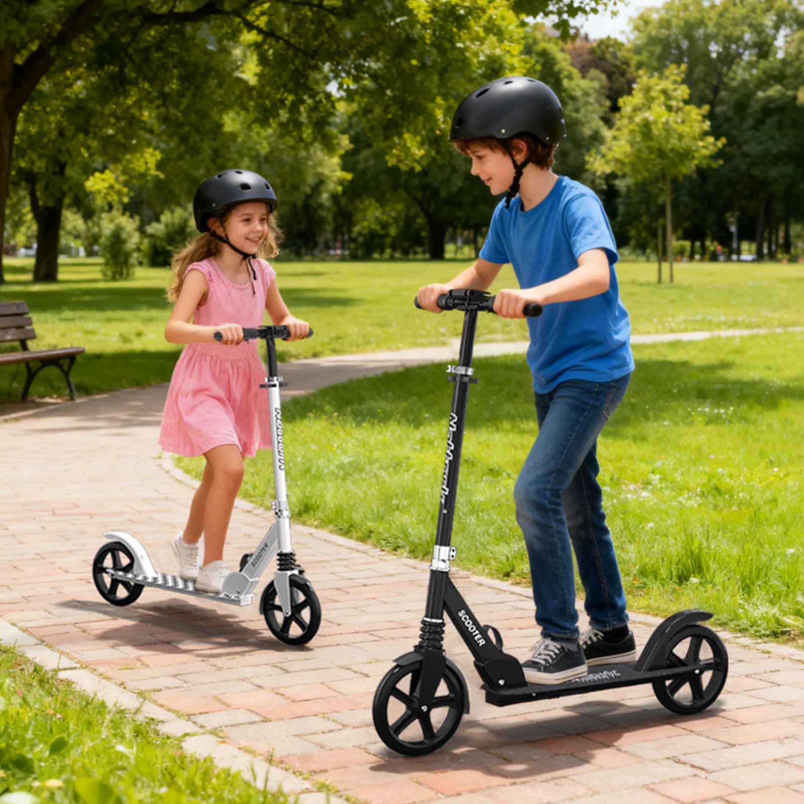 Nattork Kick Scooter for Teens Adults, Max Load 240 LBS, Adjustable Height Foldable with 8" Large Wheels, Anti-Shock Suspension White