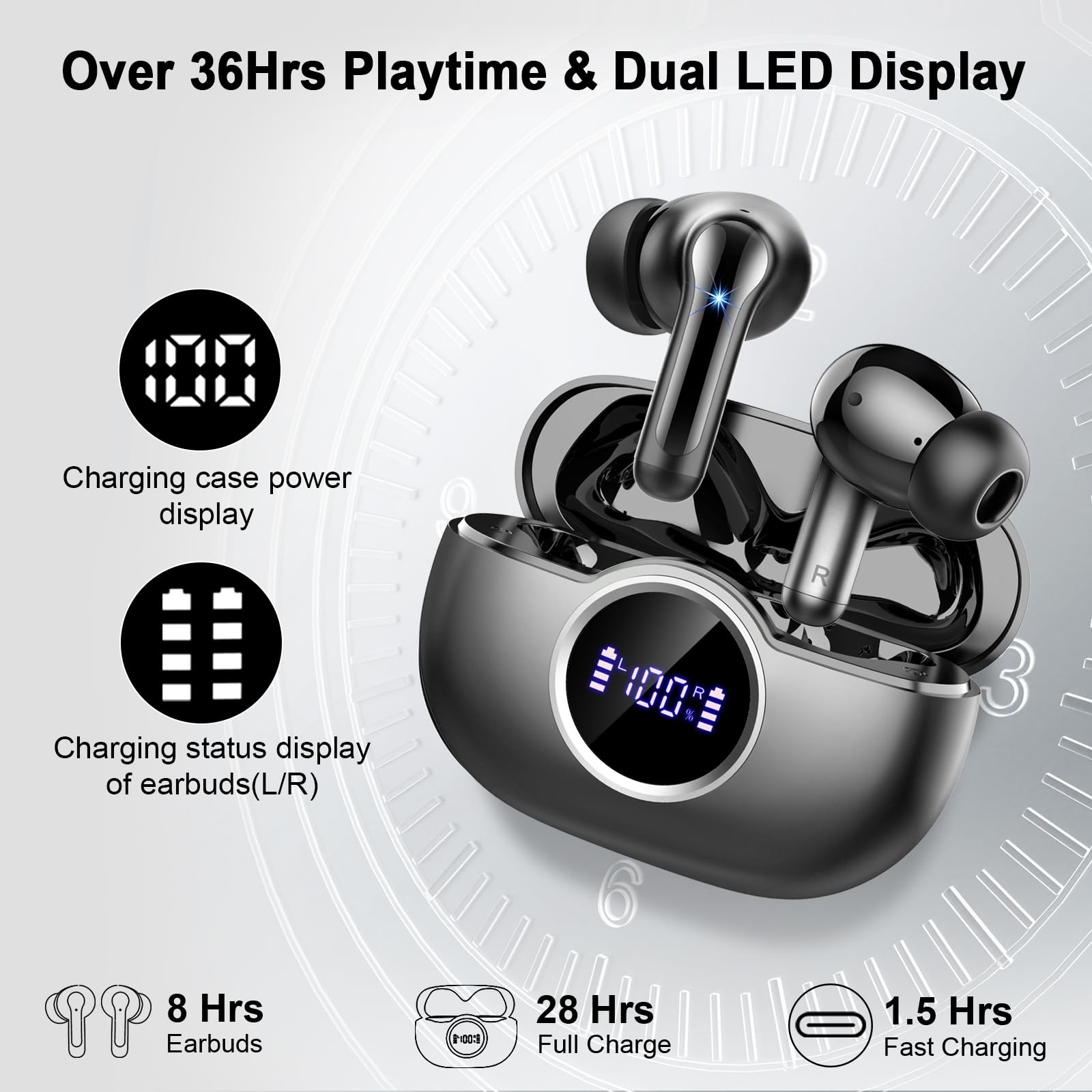 Wireless Earbuds, Bluetooth 5.4 Earbuds Hi-Fi Stereo Bass, 3.6g Mini Ear Buds Bluetooth Headphones Wireless, 4 ENC Noise Cancelling Mic, 36Hrs USB-C in-Ear Earphones, IP7 Waterproof for Android iOS