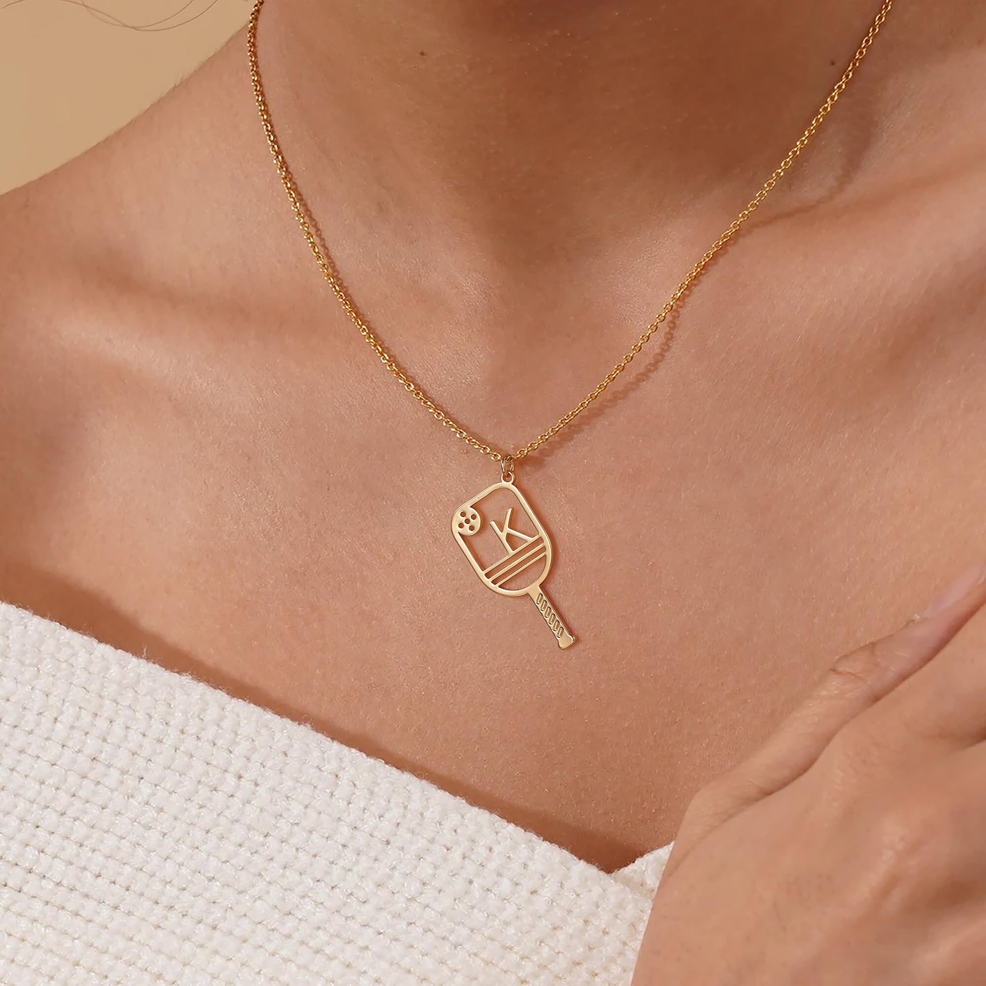 Turandoss Dainty Gold Necklaces for Women - Pickleball Gifts for Women Gold Initial Necklaces for Women Letter K Gold Necklaces for Women Girls Gifts Pickleball Paddles Necklaces for Girls Jewelry