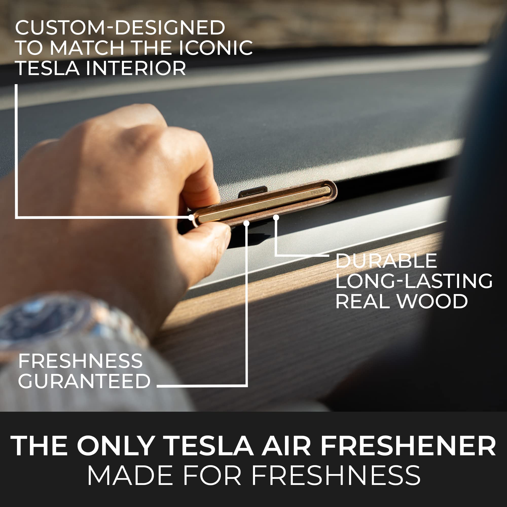 FRESNR Car Air Freshener Designed for Tesla Model 3, Y, Vent Clip Fragrance Diffuser, Includes 4 Long-Lasting Scents (Diffuser Walnut)