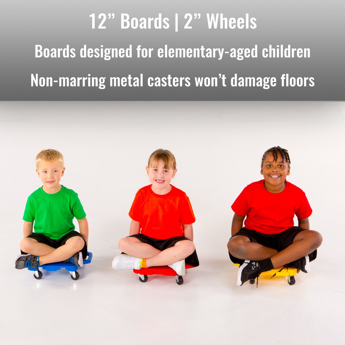 Cosom Scooter Board Set, 12 Inch Children's Sit & Scoot Board With 2 Inch Non-Marring Metal Casters & Safety Guards for Physical Education Class, Sliding Boards with Safety Handles, 6 Colors