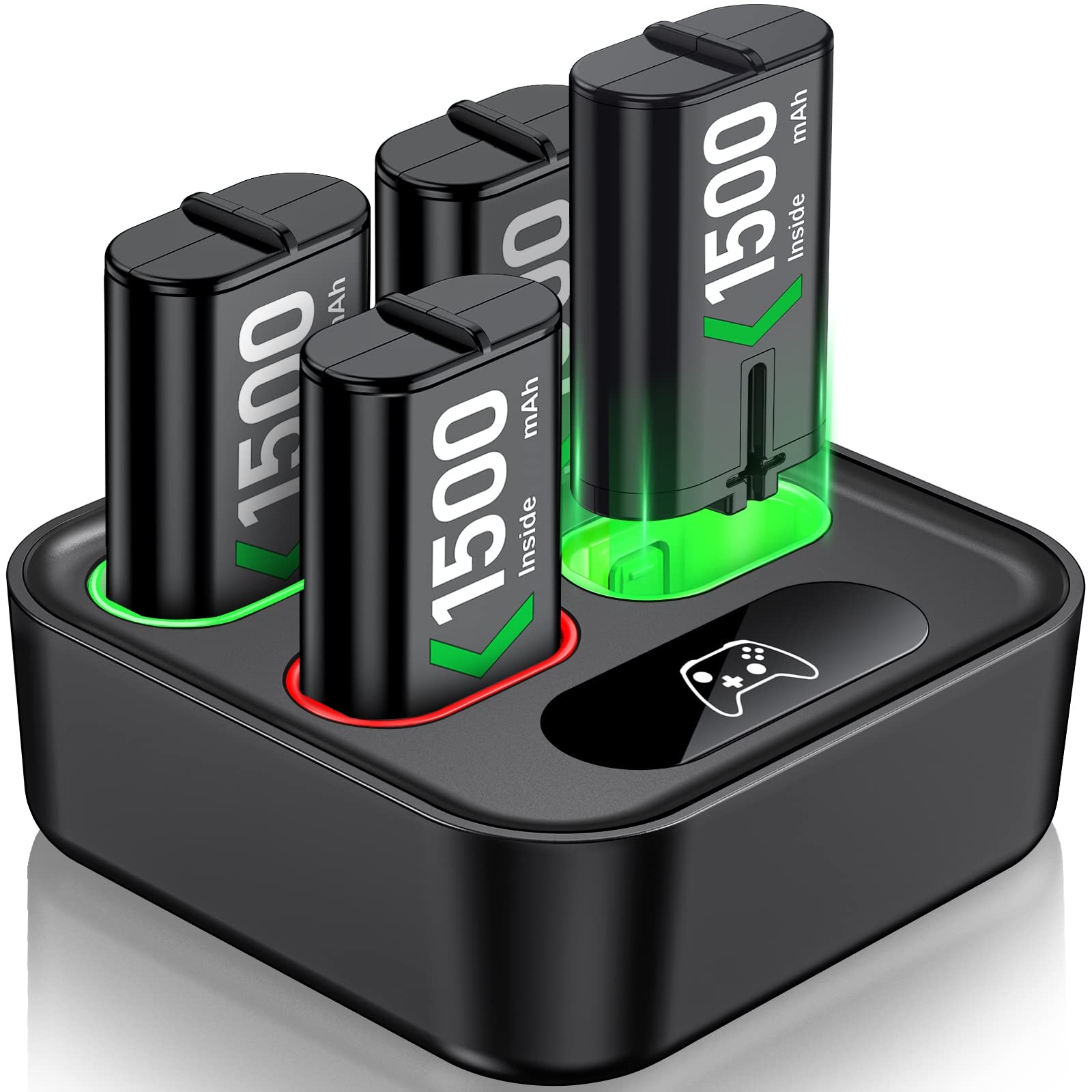 Upgraded Fast Charging Rechargeable Battery Packs, 4 x 3600mWh Xbox Controller Batteries with Battery Charging Dock/Station for Xbox One/Xbox Series X|S, Xbox One S/X/Elite, Q194