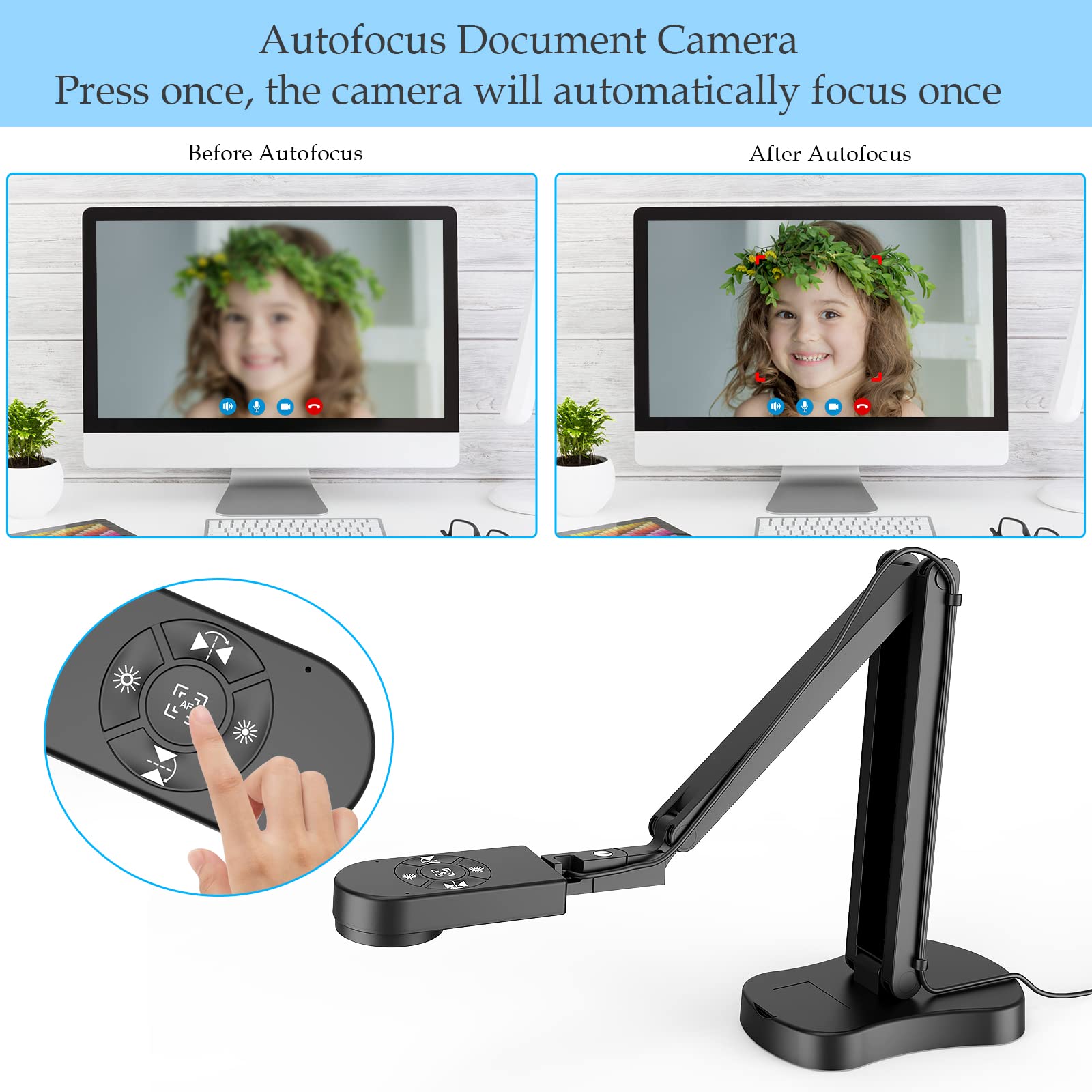 PAKOTOO 8MP USB Document Camera for Teachers and Classroom for A3 A4 Size with Dual Mic, 3-Level LED Light, Up and Down, Left and Right Image Inversion, for Distance Teaching & Learning