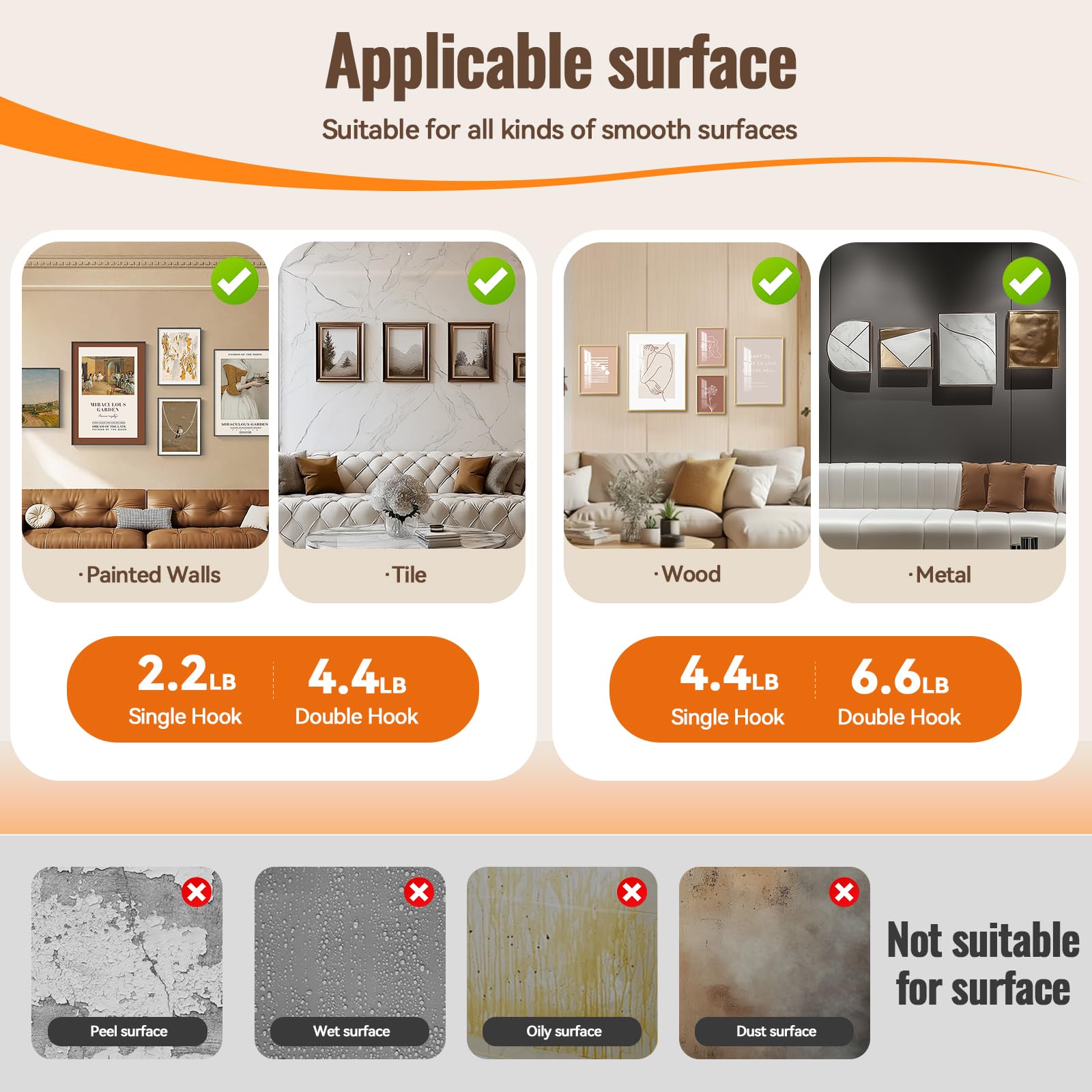 PHIXBEAR Metal Picture Frame Hangers No Damage to Wall Paint, 4 Pack Extra Large Picture Hanging Strips Hardware Kit, Damage Free Hanging, Picture Hooks Sawtooth Picture Wall Hangers Without Nails