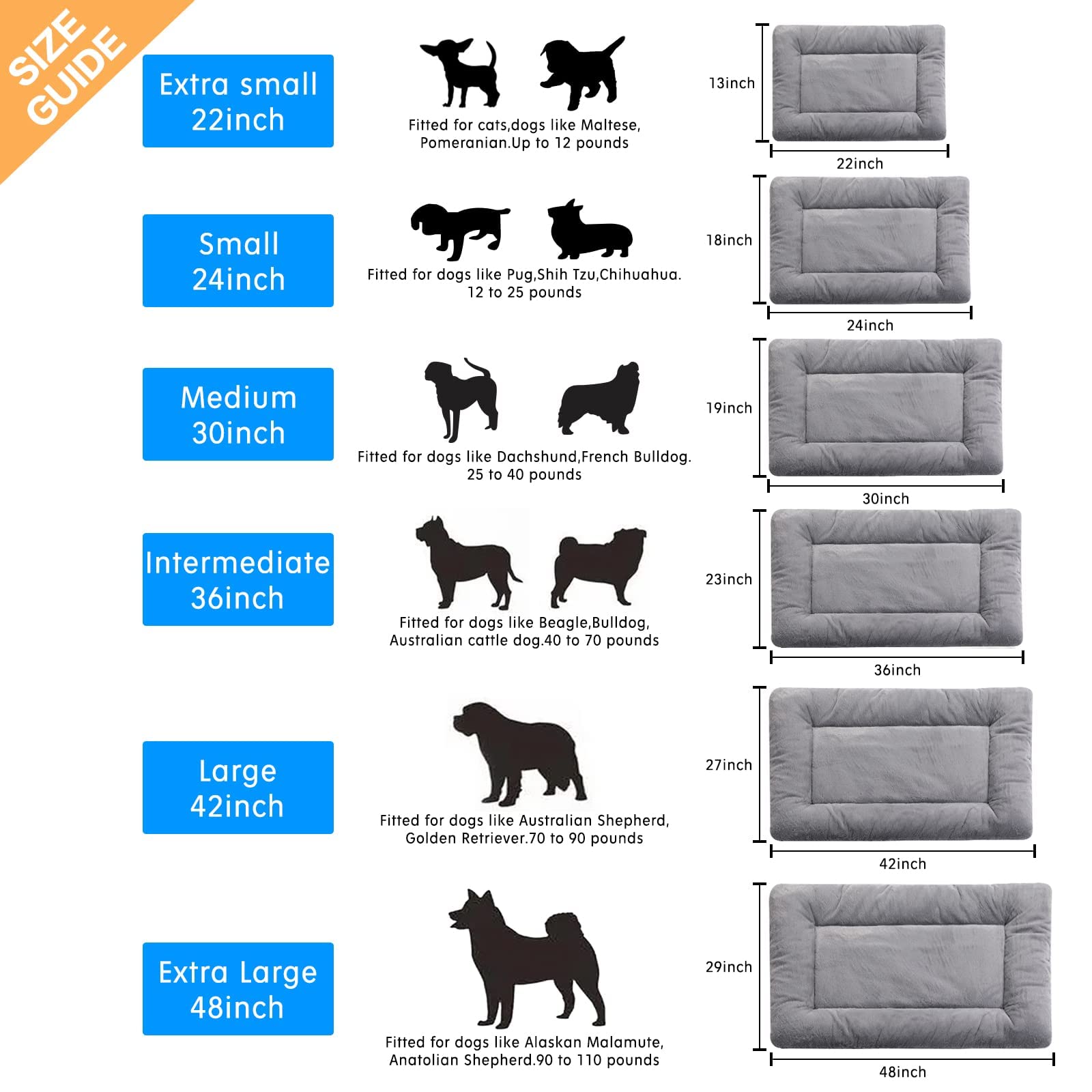 Dog Beds Crate Pad for Medium/Large Dogs Fit Metal,Ultra Soft, Washable & Anti-Slip Kennel Pad for Dogs Cozy Sleeping Mat,Gray 36inch