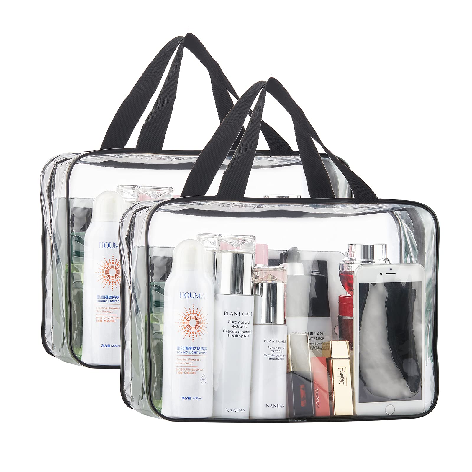 HAOGUAGUA 2 Pieces Large Clear Makeup Cosmetic Toiletry Organizer Bag, Clear Plastic Tote Bags, Waterproof Transparent Small Clear Handbag Purse