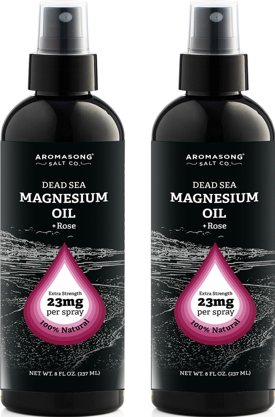 Aromasong Magnesium Spray Rose - Extra Strength 2 Pack of (23mg in Each Spritz) 8 Oz, Natural and Pure Magnesium Oil Spray - Made in The USA - for Leg Discomfort and Promotes a Calm Sleep