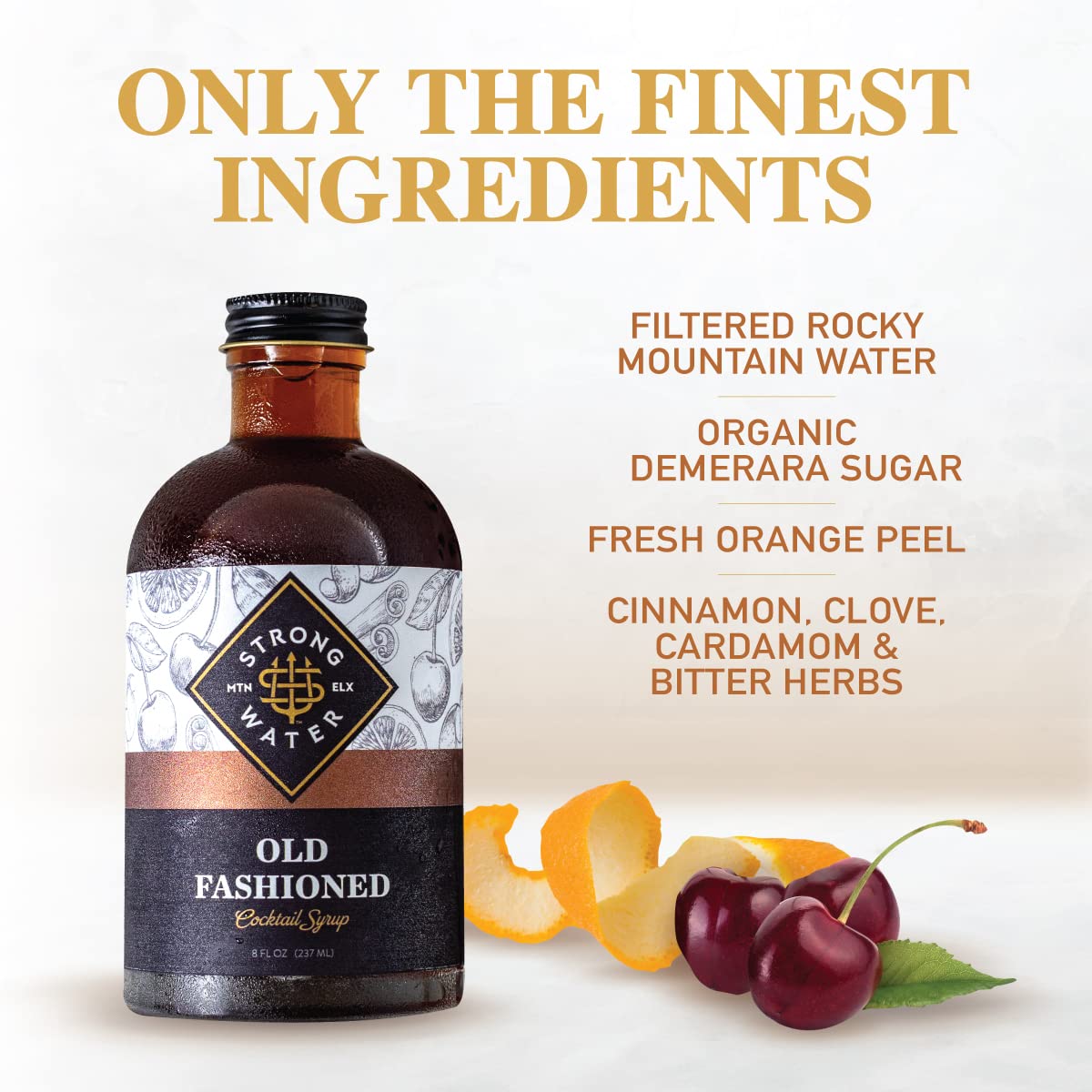 Strongwater Old Fashioned Mix - Makes 32 Cocktails - Handcrafted Old Fashioned Syrup with Bitters, Orange, Cherry, Organic Demerara Sugar - Craft Cocktail Mixer, Just Mix with Bourbon,Whiskey - 1 Pack